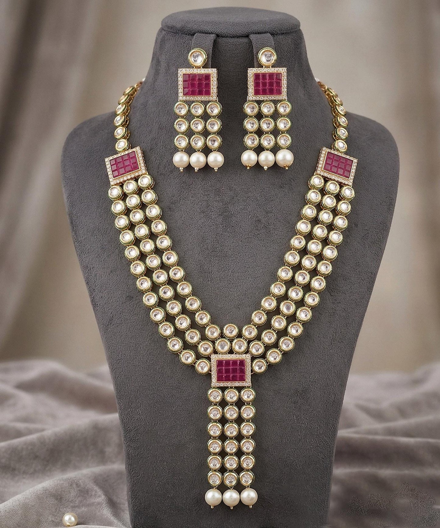 Kundan Meenakari Necklace Set with Earrings| 22k Gold Plated Rani Haar Long Necklace| Festive Wear Polki Jewelry Set for Desi Women USA