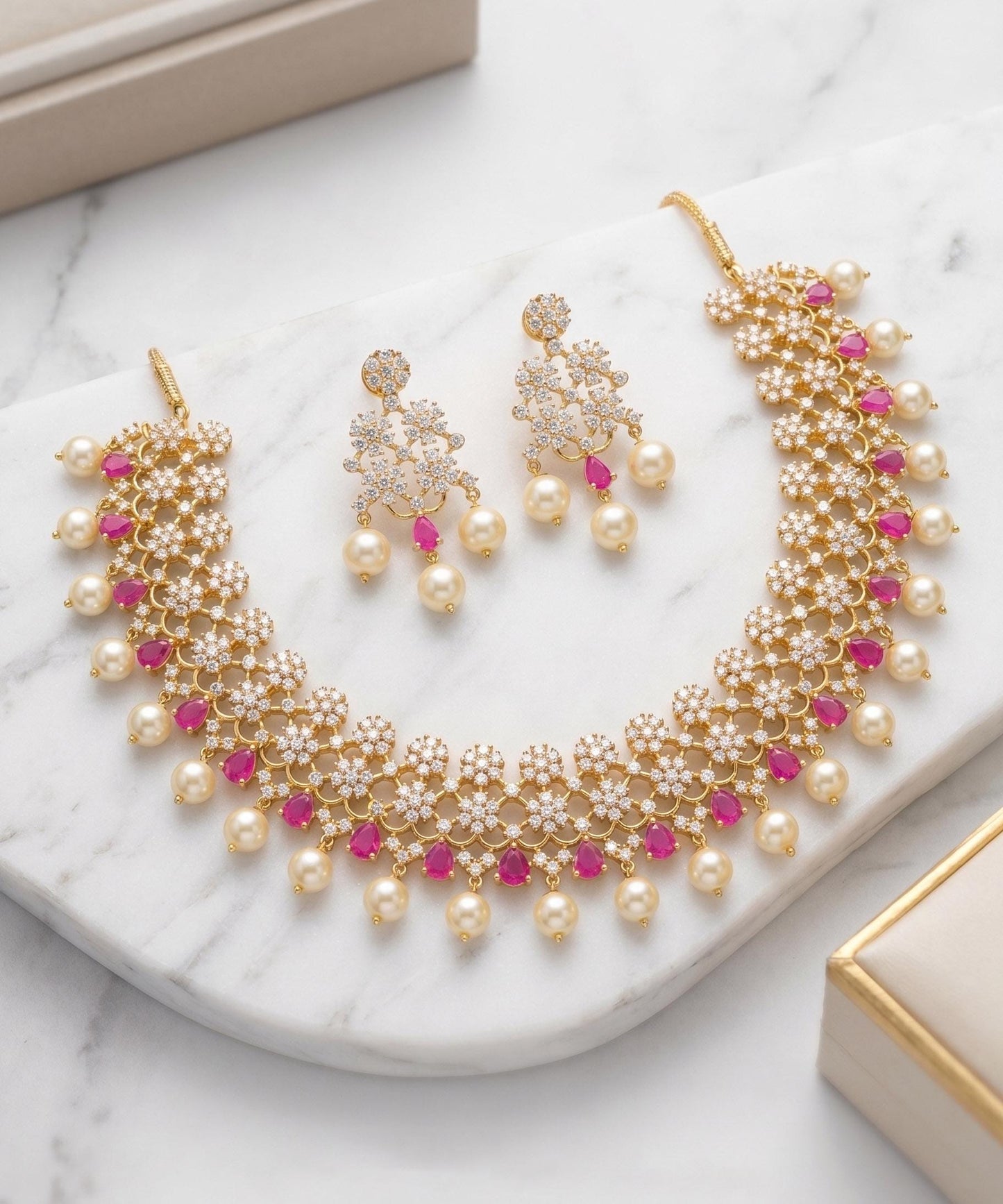 White Rhinestone Crystal Necklace Set for Indian Bridal Wedding Party Prom Gifts