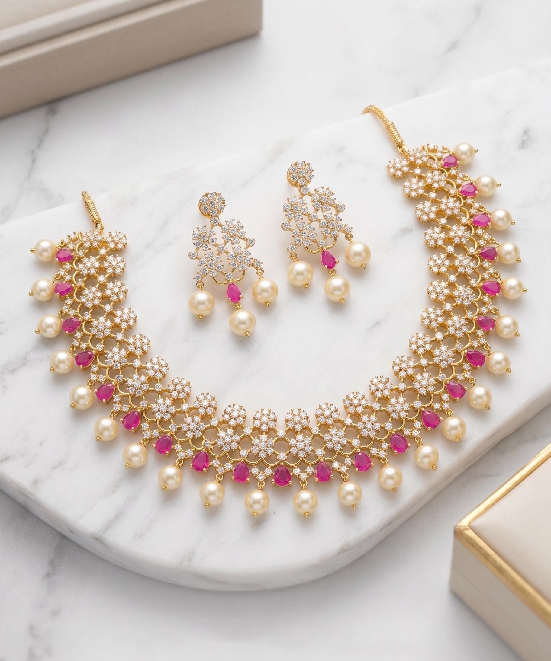White Rhinestone Crystal Necklace Set for Indian Bridal Wedding Party Prom Gifts