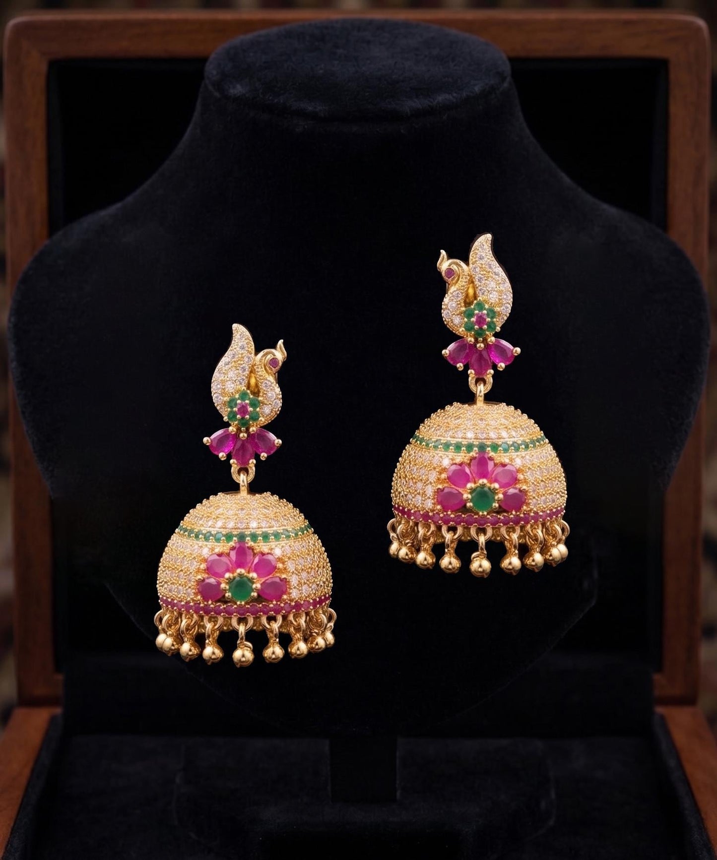 Gold plated ad stone big jhumka earrings | latest designs american diamond emerald ruby stone jhumka jhumki| gift for her