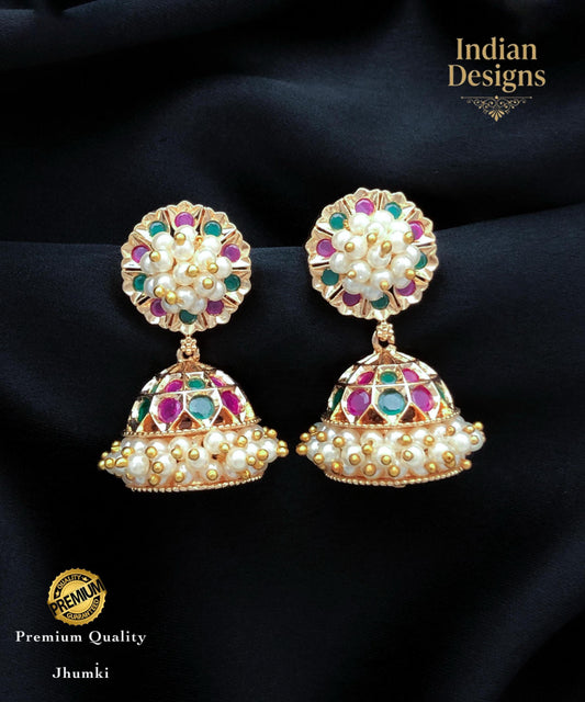Small Jhumka Earrings with Pearls & AD Stones| Gold Plated Indian Earrings| Minimalist Traditional South Indian style Jhumki| Gift for Her