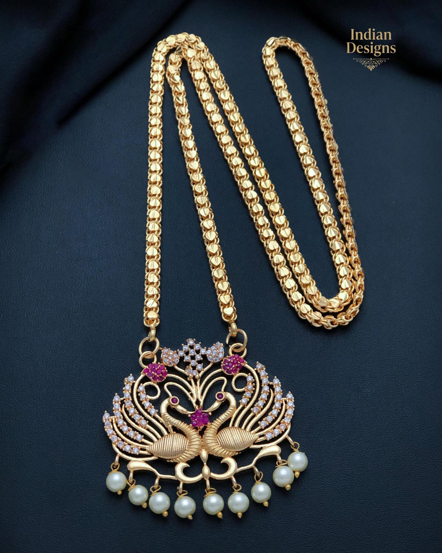Peacock Pendant Long Necklace Gold Plated| AD Stone Indian Necklace | Temple Jewelry| Traditional South Indian Necklace| Gift for her