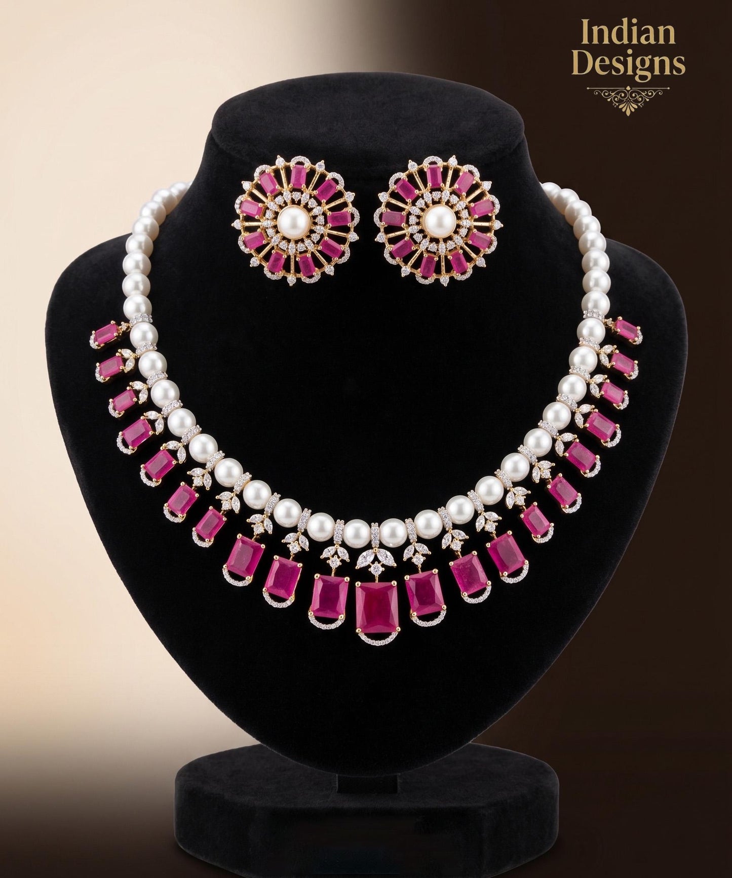 Indian Bridal Necklace and Earrings Set| Ruby Green Pearl Necklace Set| Choker Wedding Jewelry Set| Statement Party Necklace gift for her
