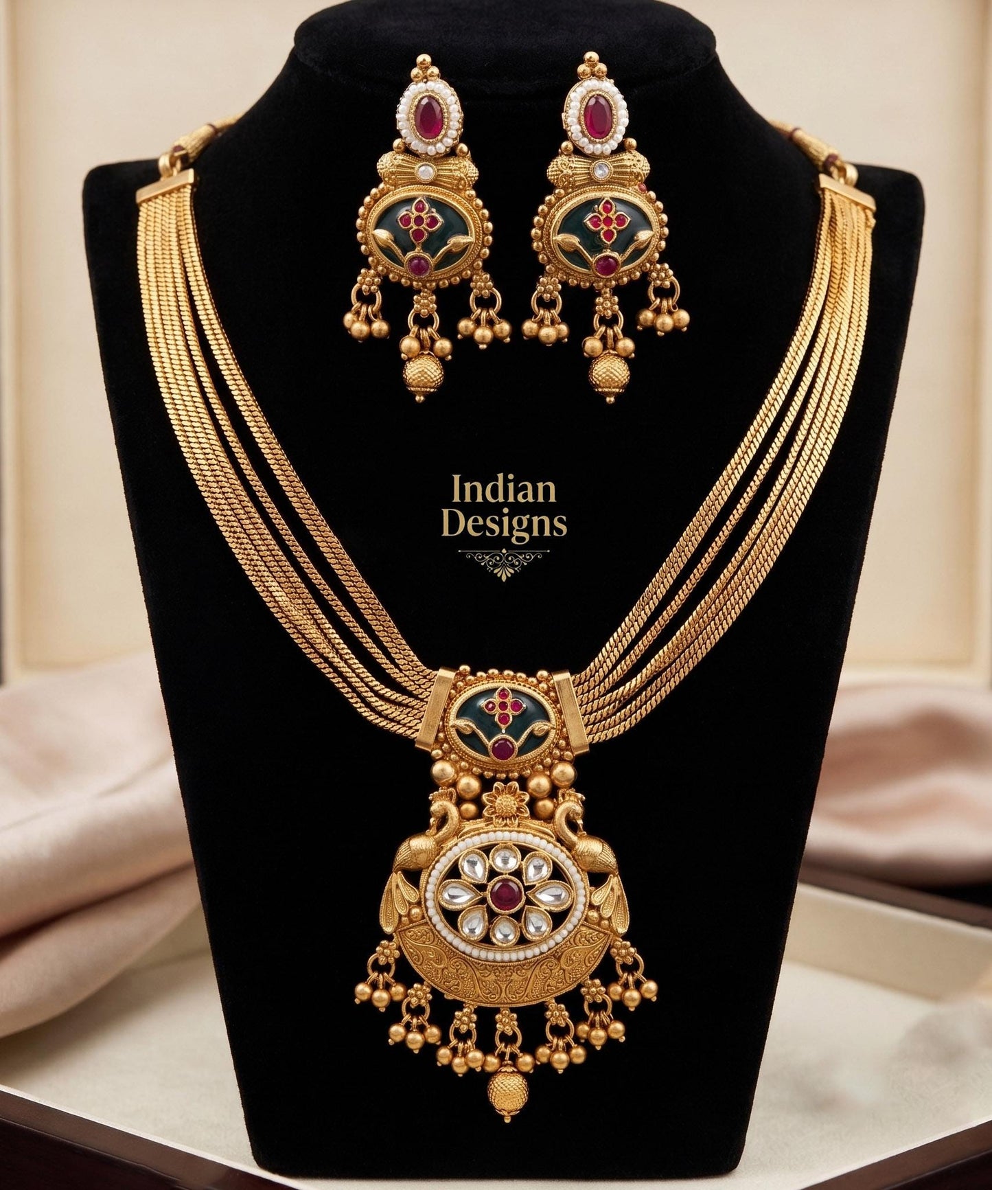 Antique Gold Plated Temple Jewelry Set| Traditional South Indian Matte Gold Necklace & Earrings| Indian Festive Wear Necklace| Gift for her