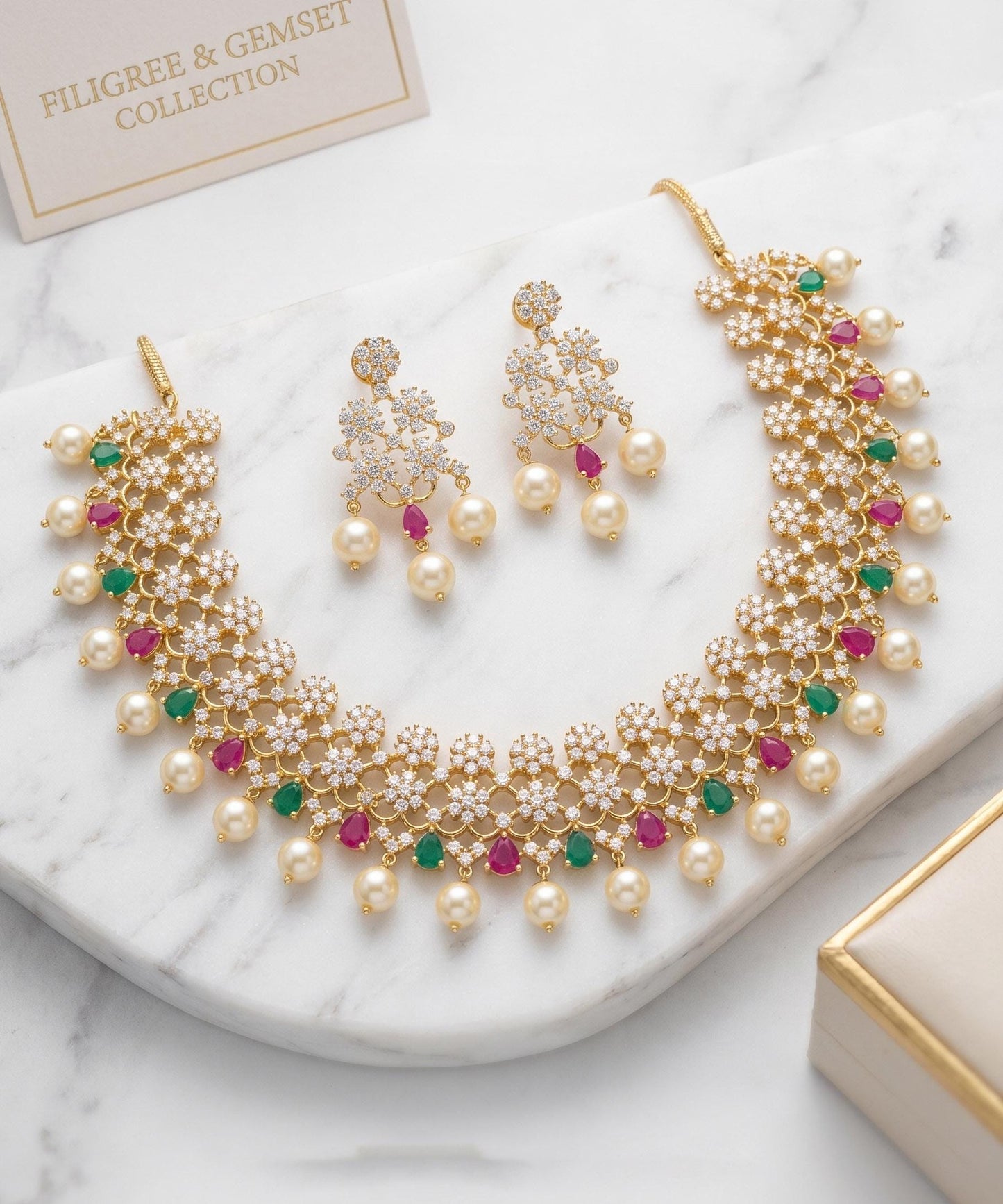 White Rhinestone Crystal Necklace Set for Indian Bridal Wedding Party Prom Gifts