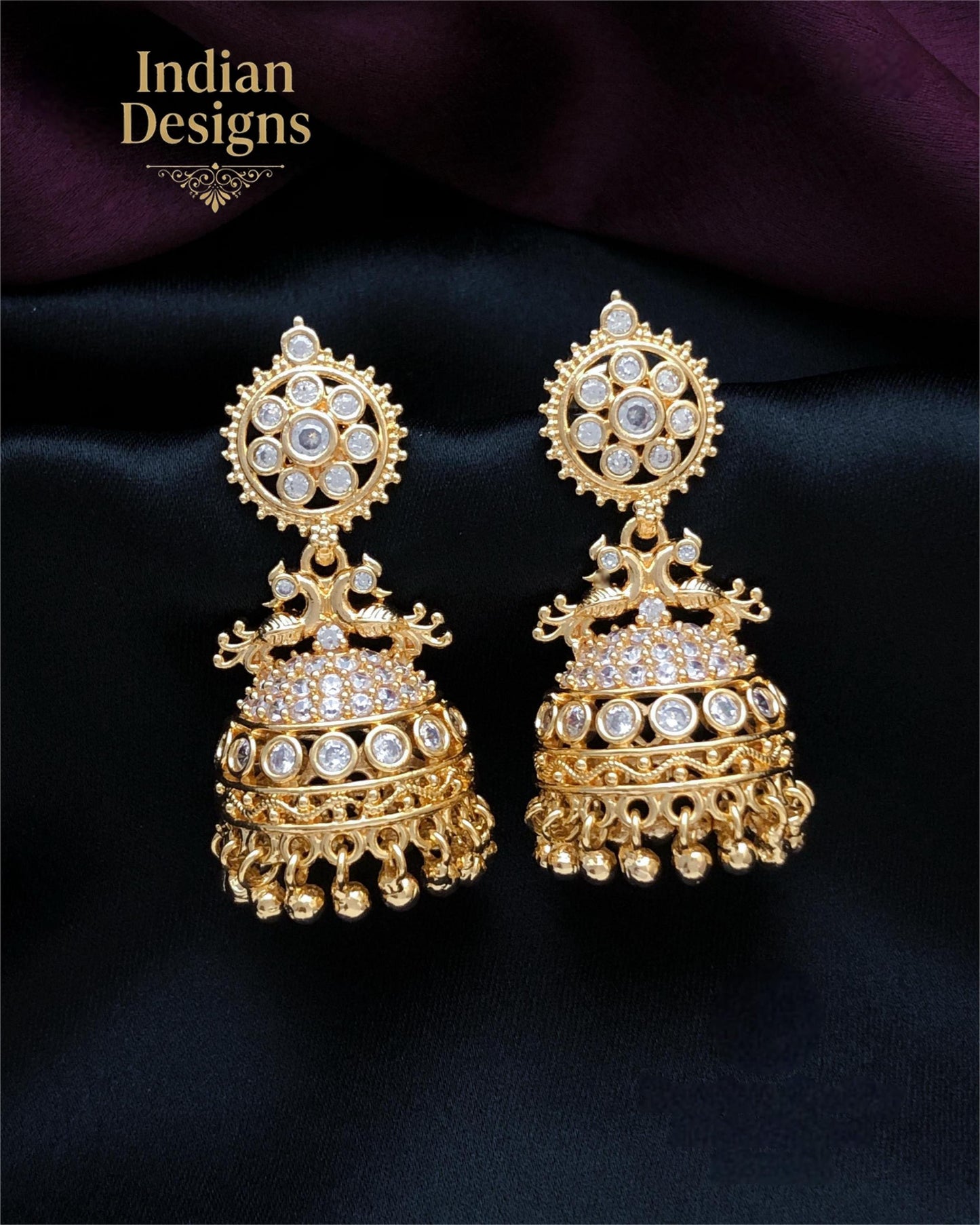 Traditional Peacock Jhumka Earrings| Gold Plated Indian Earrings with Ruby, Emerald & CZ Stones| Statement Jhumkas for Weddings|Gift for Her