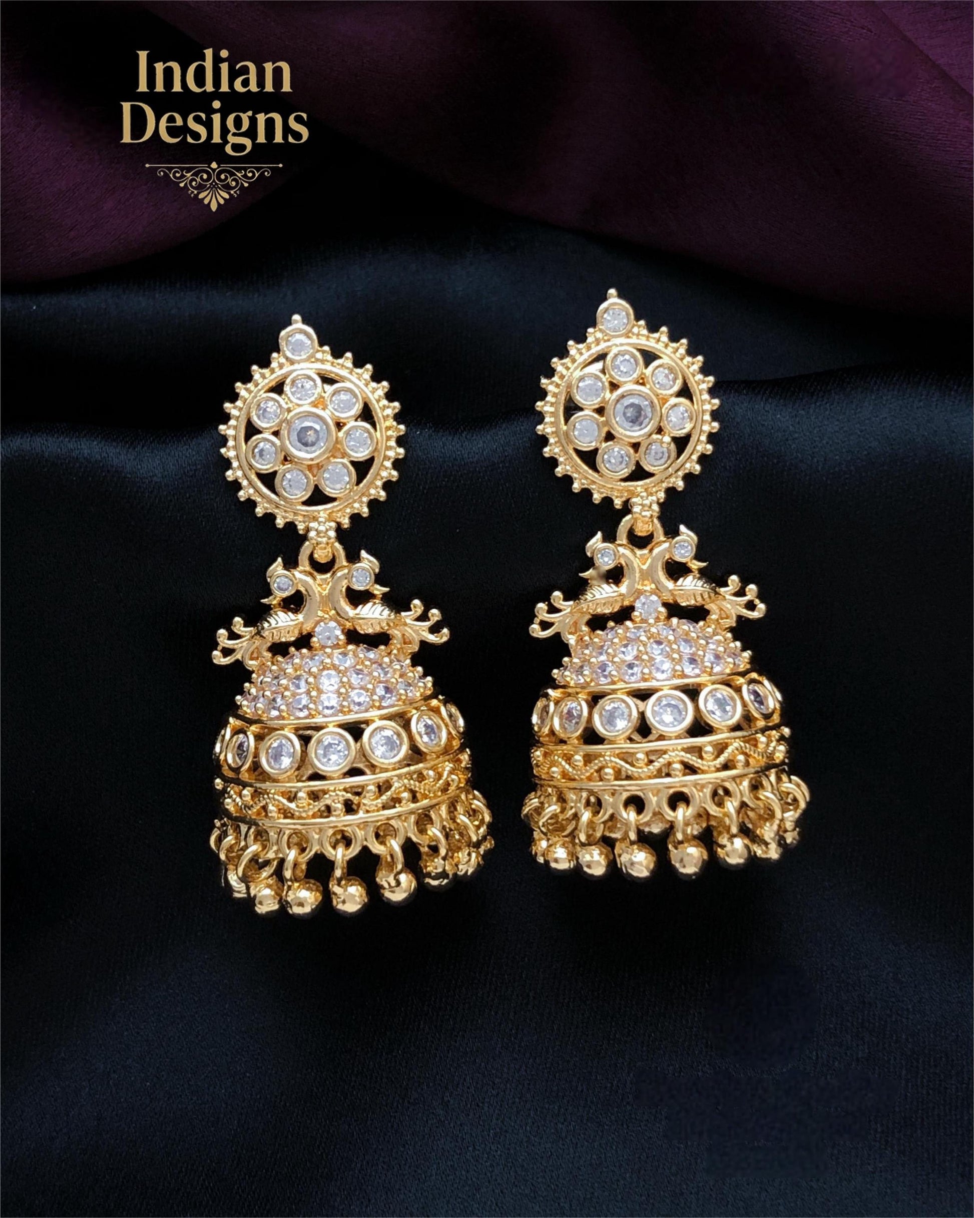 Traditional Peacock Jhumka Earrings| Gold Plated Indian Earrings with Ruby, Emerald & CZ Stones| Statement Jhumkas for Weddings|Gift for Her