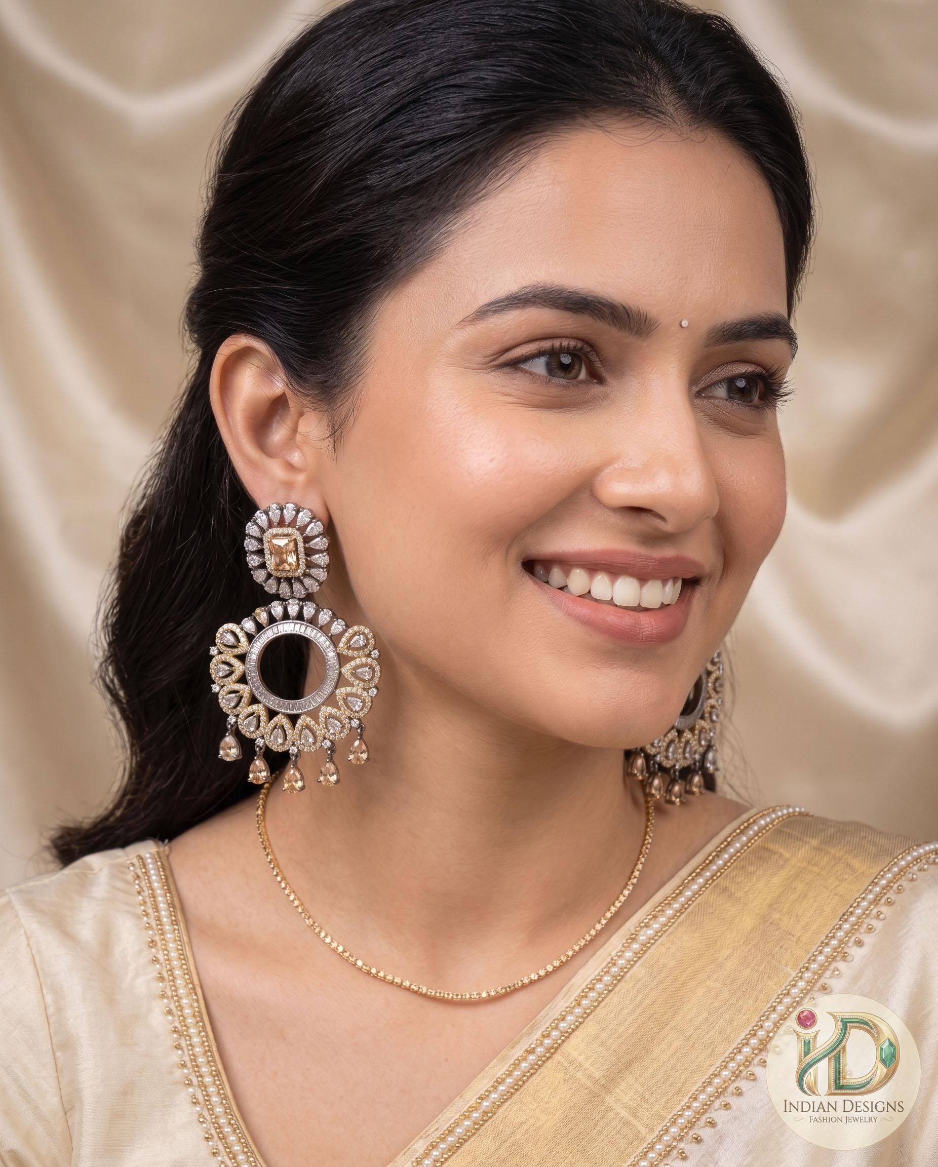 Vintage Ethnic Round Glass Crystal Antique Gold Clear Rhinestone Long Drop Dangle Earrings For Prom, Bridesmaids