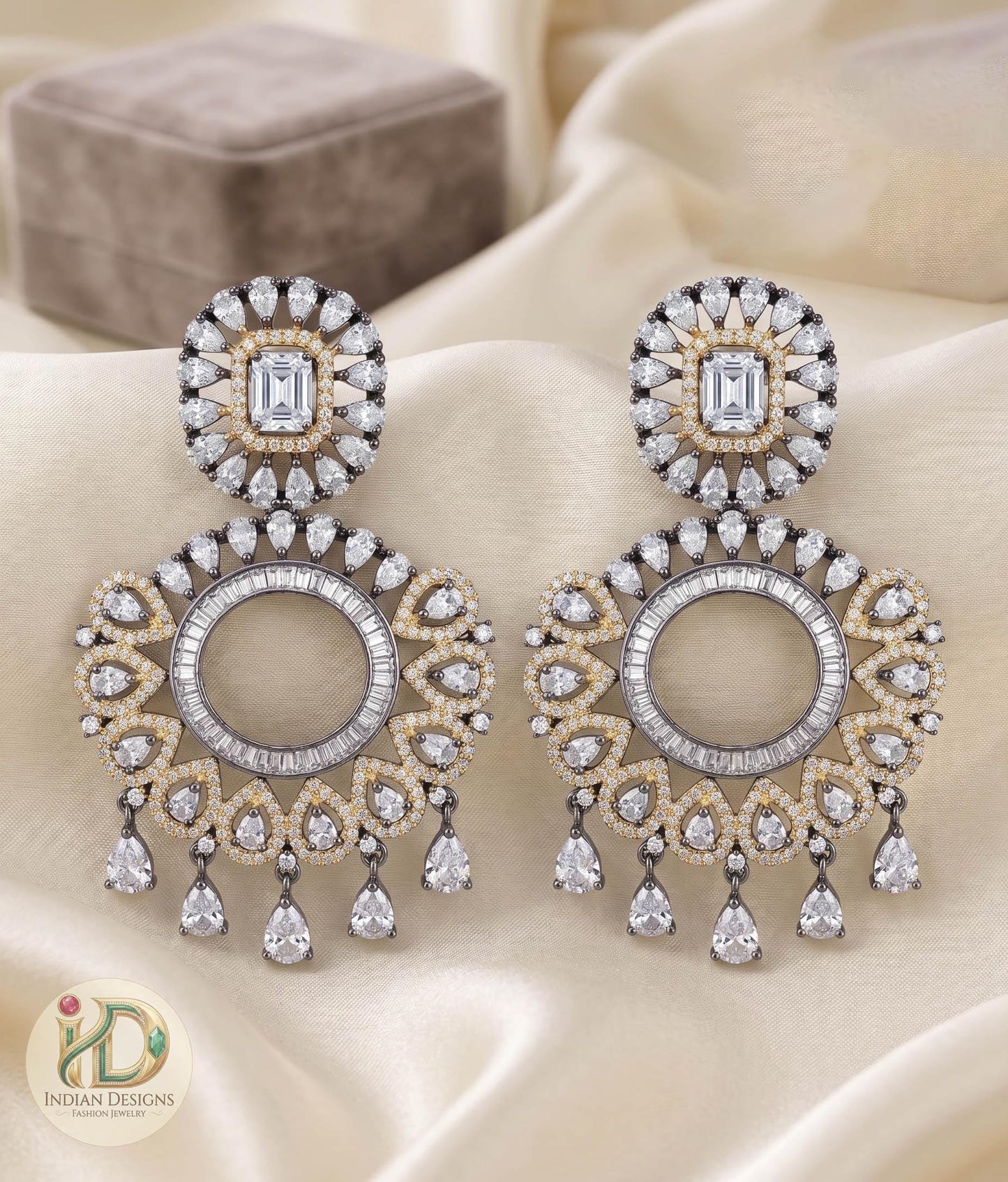 Vintage Ethnic Round Glass Crystal Antique Gold Clear Rhinestone Long Drop Dangle Earrings For Prom, Bridesmaids
