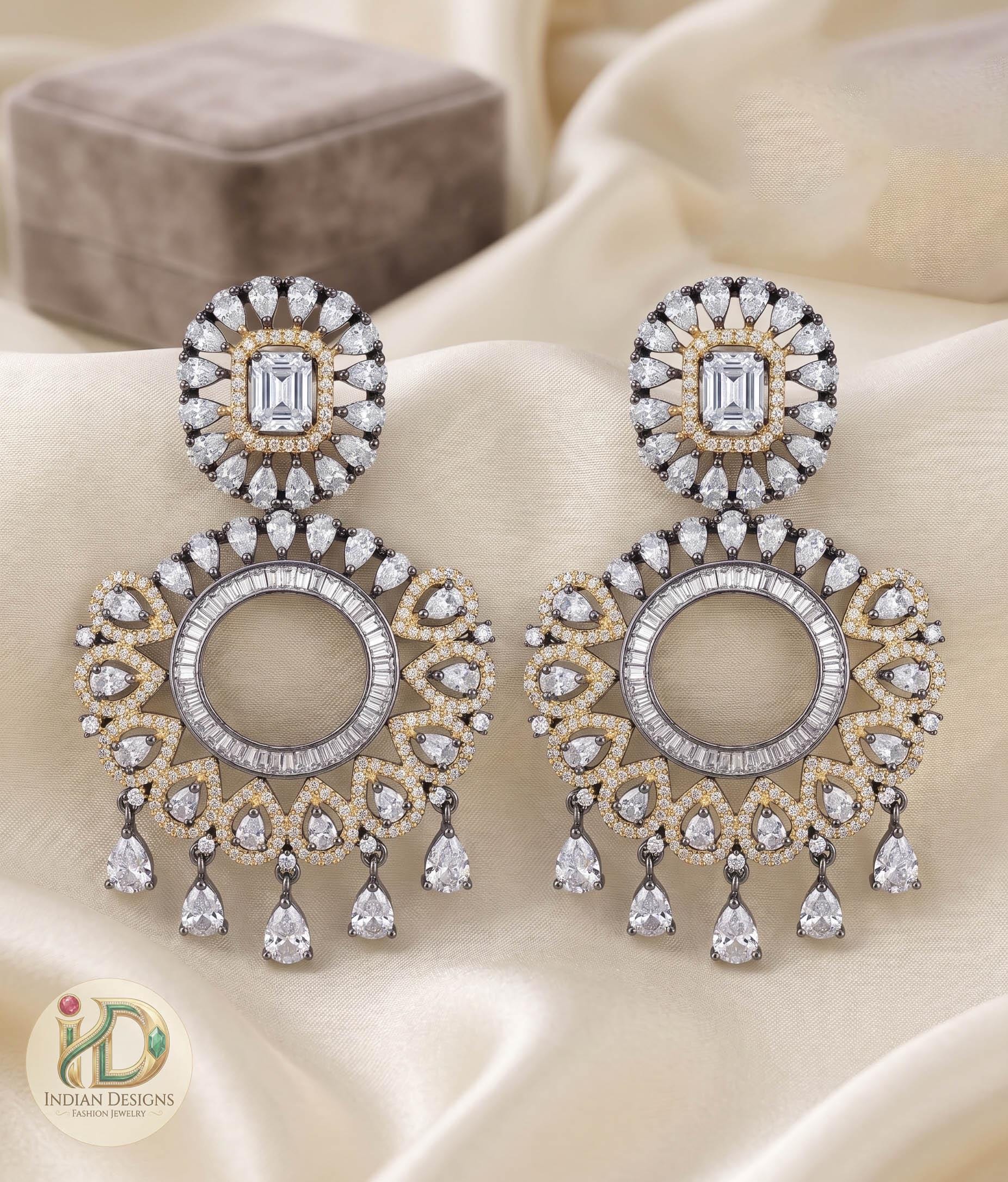Vintage Ethnic Round Glass Crystal Antique Gold Clear Rhinestone Long Drop Dangle Earrings For Prom, Bridesmaids