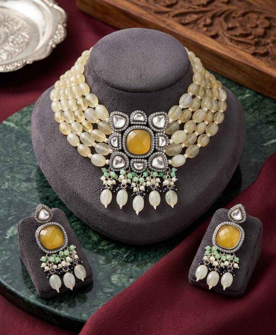 High Quality Fine Kundan Choker necklace with multi strand color Beads | Antique Kundan Jewelry | Indian Jewelry Wedding choker Necklace set