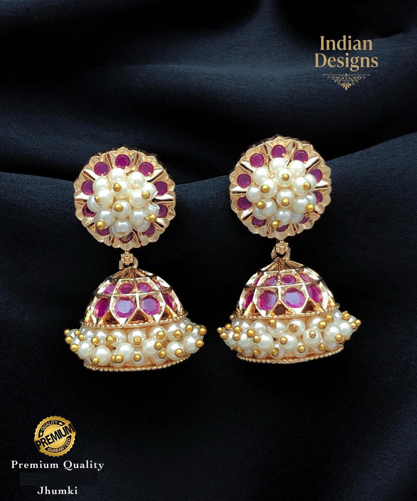 Small Jhumka Earrings with Pearls & AD Stones| Gold Plated Indian Earrings| Minimalist Traditional South Indian style Jhumki| Gift for Her