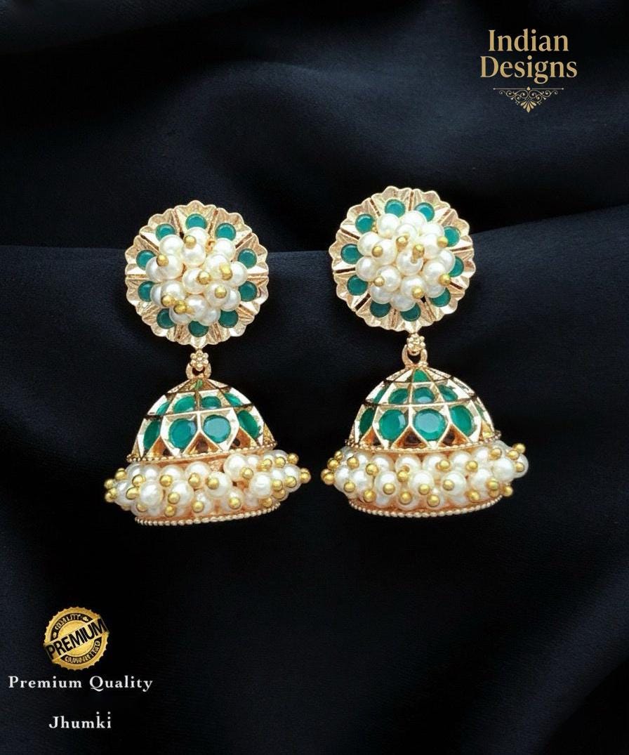 Small Jhumka Earrings with Pearls & AD Stones| Gold Plated Indian Earrings| Minimalist Traditional South Indian style Jhumki| Gift for Her