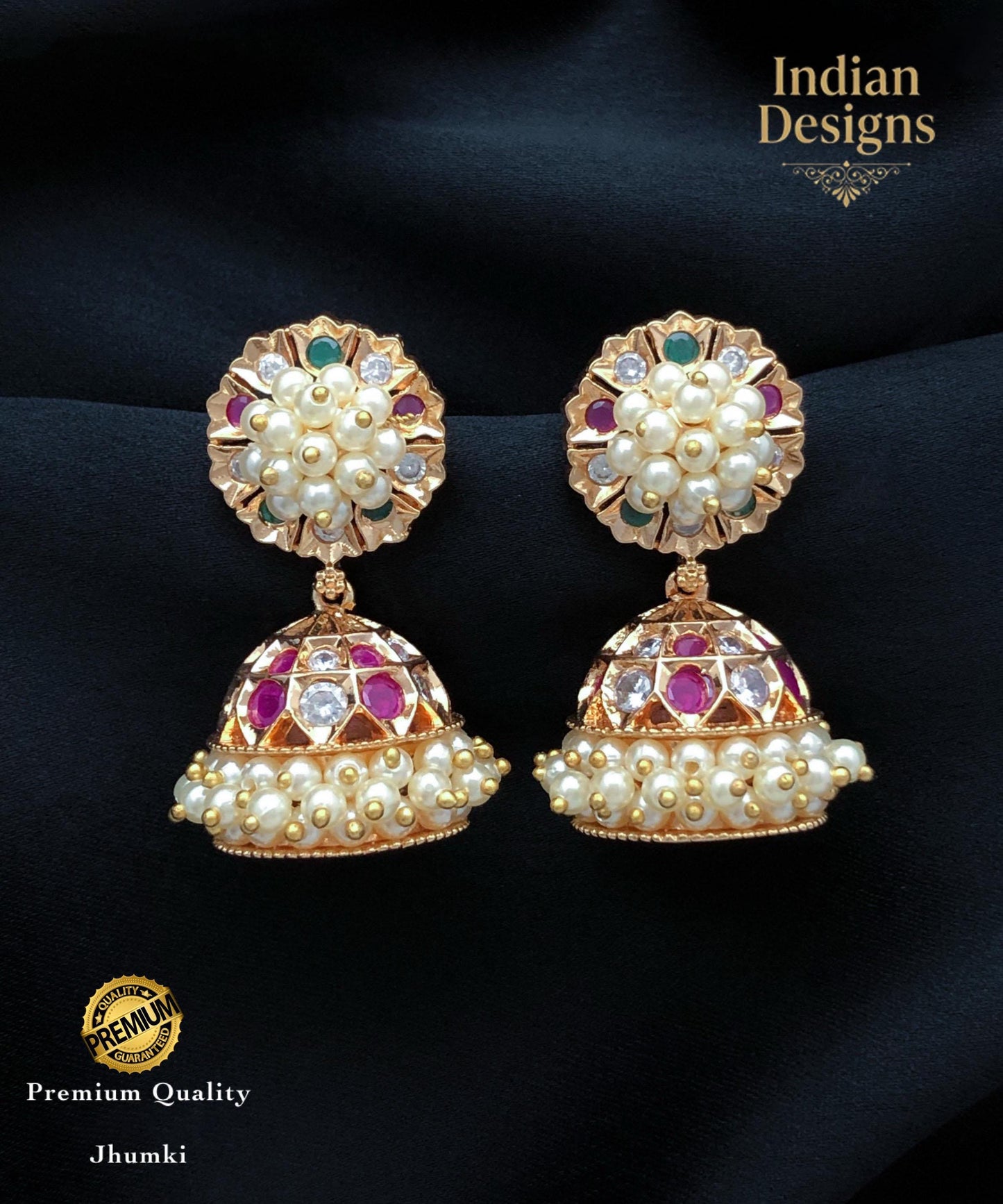 Small Jhumka Earrings with Pearls & AD Stones| Gold Plated Indian Earrings| Minimalist Traditional South Indian style Jhumki| Gift for Her