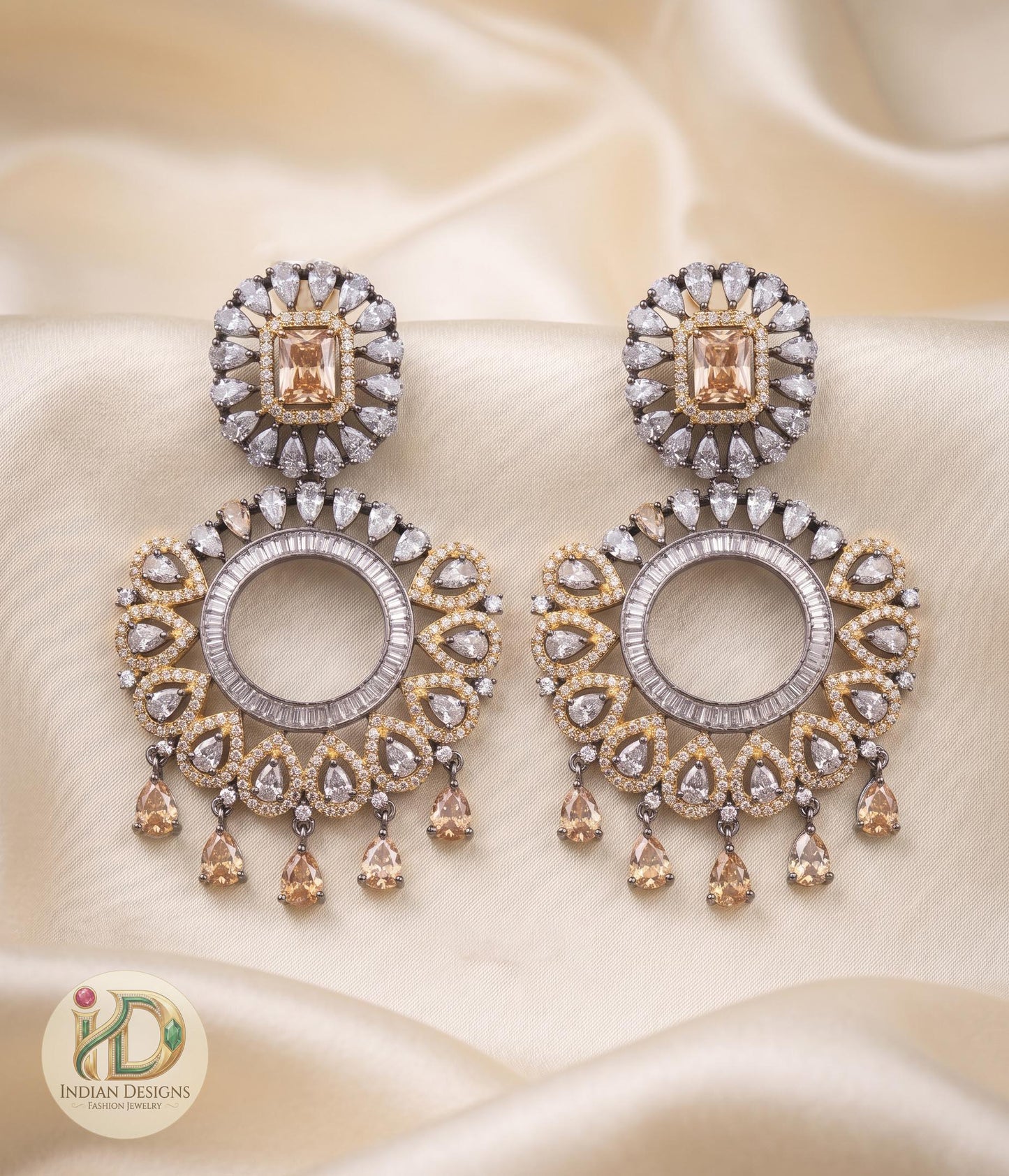 Vintage Ethnic Round Glass Crystal Antique Gold Clear Rhinestone Long Drop Dangle Earrings For Prom, Bridesmaids