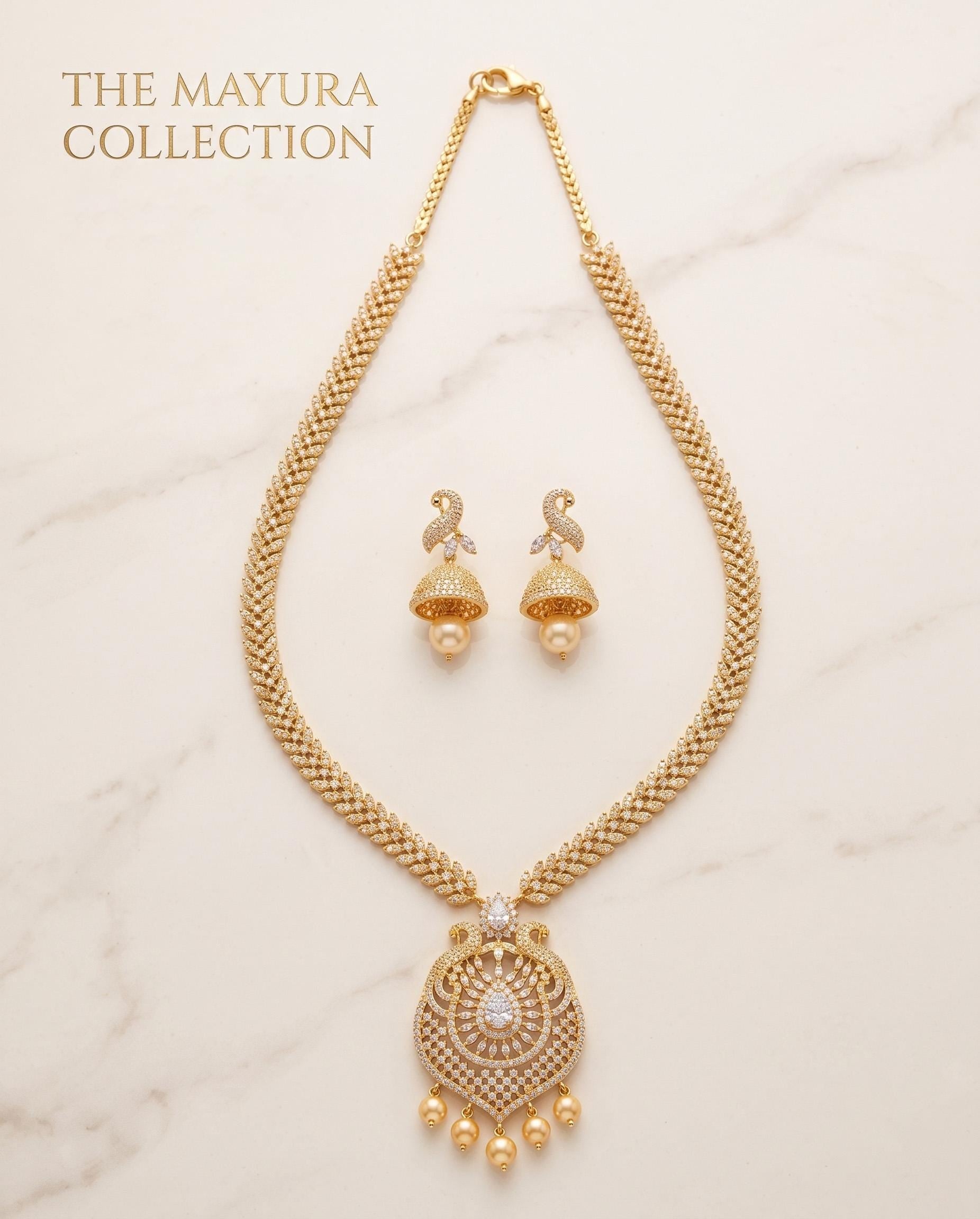 22k Gold Plated Necklace & Jhumka Earrings with AD stones| Traditional Indian Wedding Jewelry| Long Necklace Set| Anniversary Gift for Her