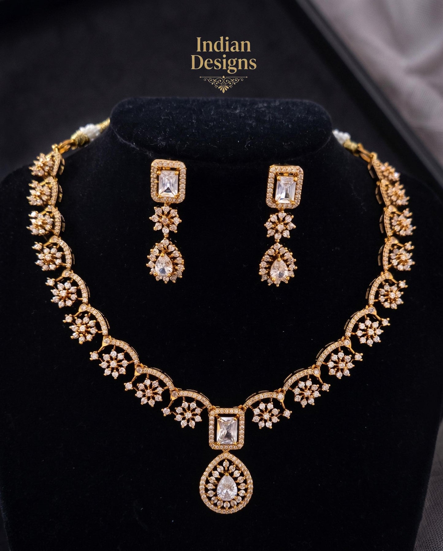 Matte Gold Indian Necklace Set with Earrings| American Diamond CZ Choker| Emerald Green Pink Purple Mint Ruby Necklace Set| Gift for her