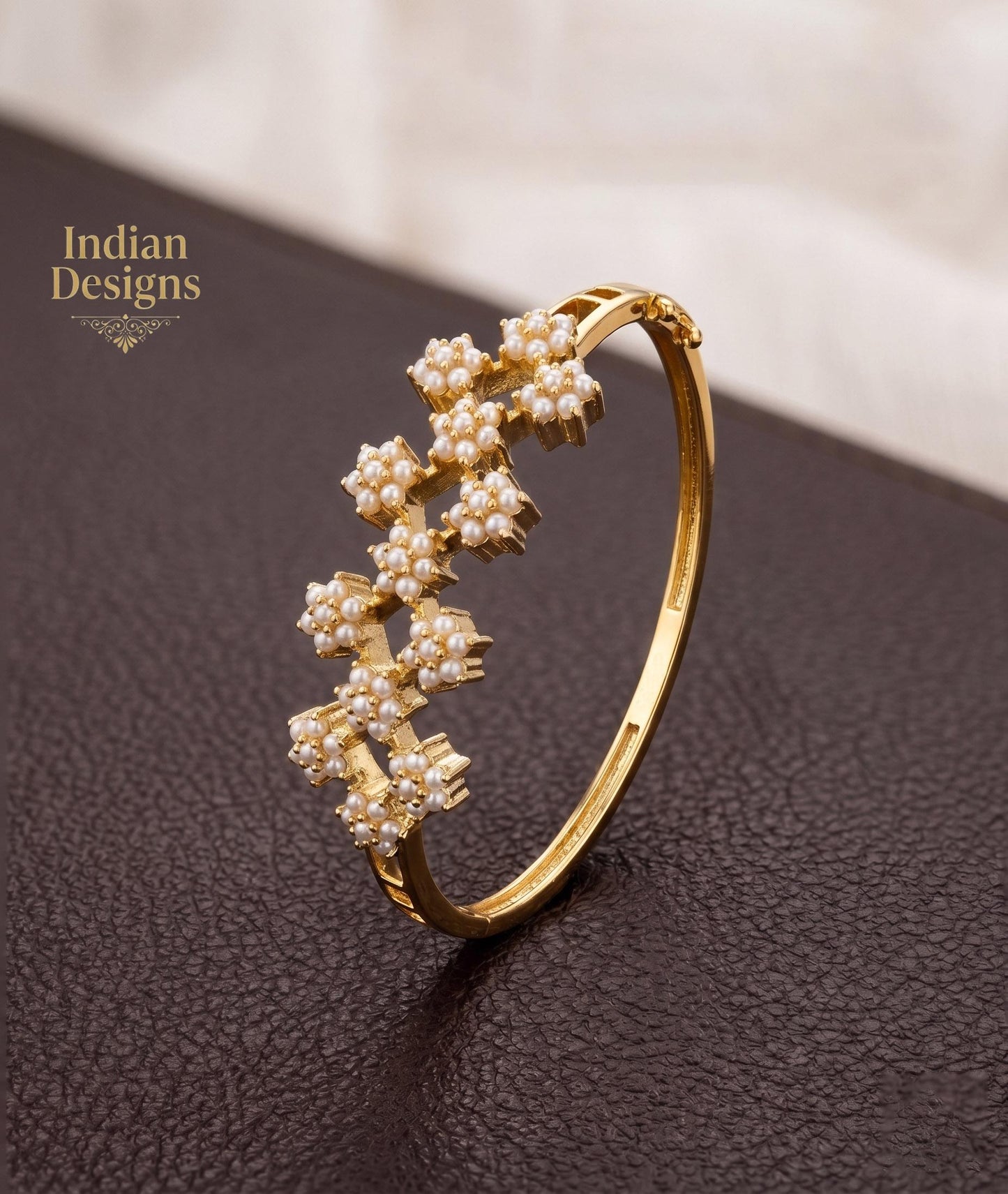 Gold Floral Bangle Bracelet| Indian Emerald Ruby Pearl Flower Cluster Kada| Statement Bridal Jewelry| Multi Gemstone Kada| Gift for Her