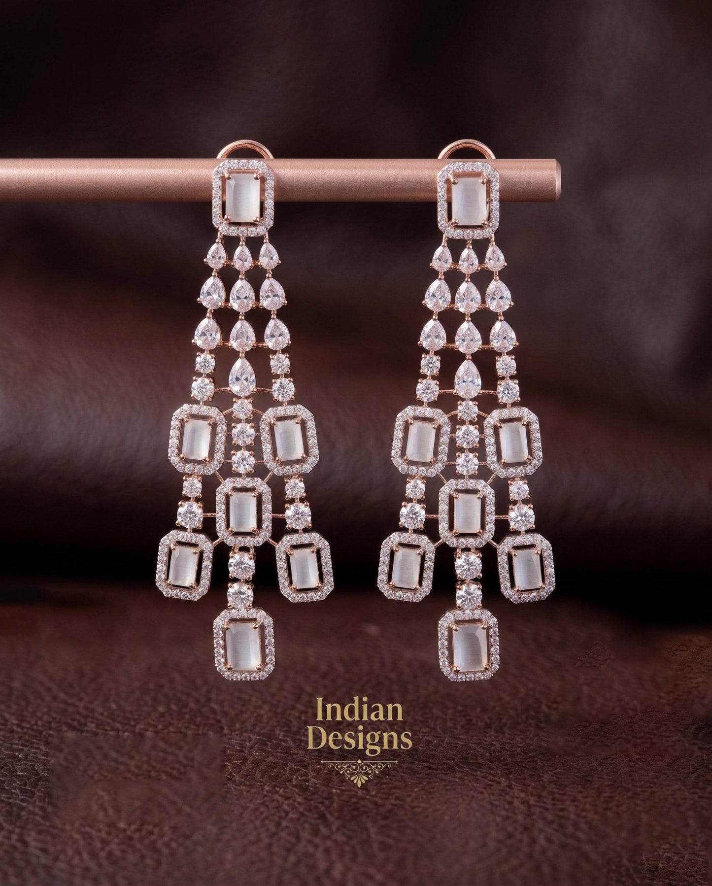 Bridal Chandelier Earrings| Emerald Cut Crystal Dangle Earrings| Statement Indian Wedding Jewelry| Ruby Blue Sapphire Pink Drop Earrings