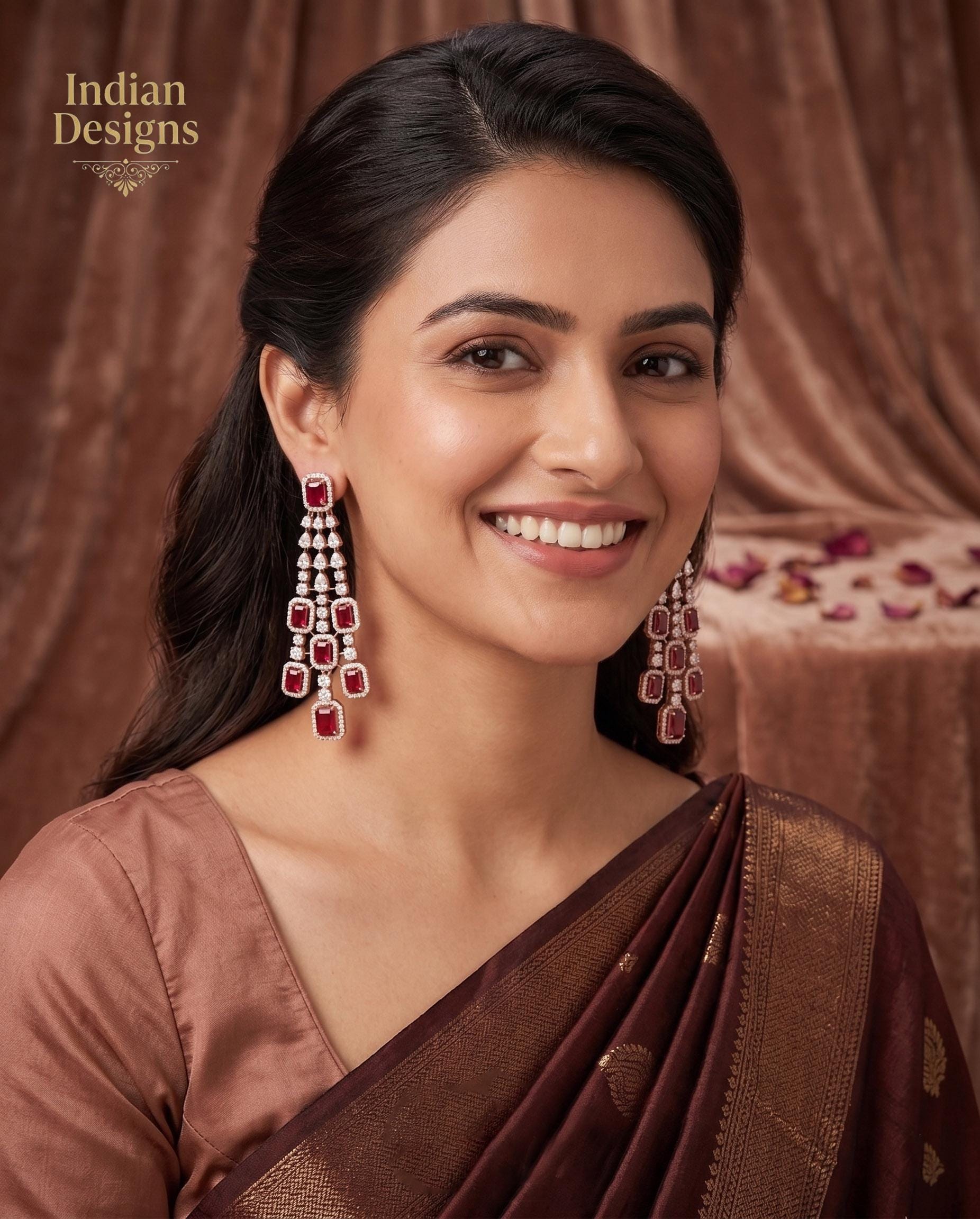 Bridal Chandelier Earrings| Emerald Cut Crystal Dangle Earrings| Statement Indian Wedding Jewelry| Ruby Blue Sapphire Pink Drop Earrings