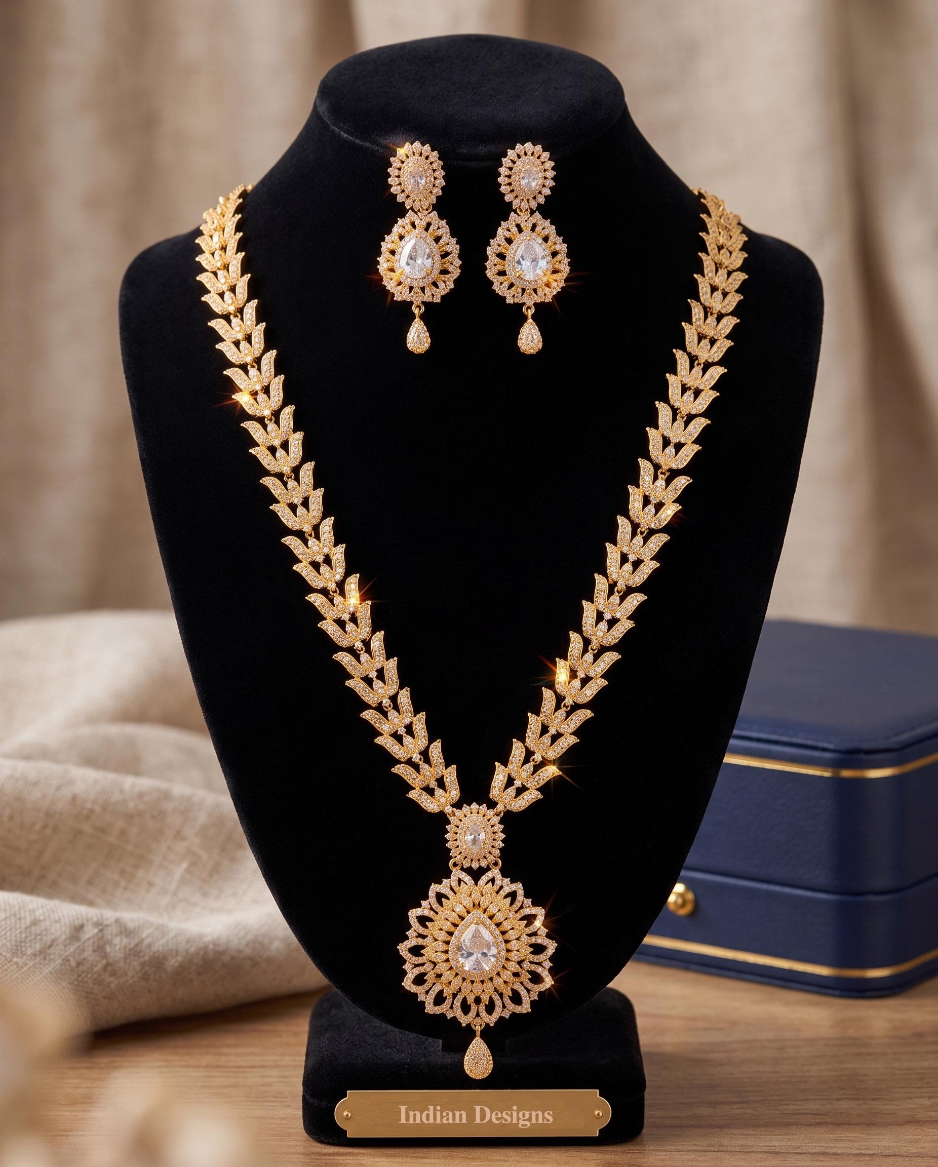 Indian AD Bridal long clear stone Jewelry set, crystal jewelry set, wedding necklace set, traditional bridal choker necklace set