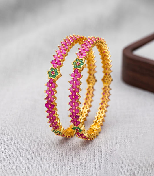 2.8 Size Ruby Stone Bangles Set| Gold Plated Indian Bangles set of 2| Pink Stone Bracelet |Indian Jewelry| Bridal Bangles| gift for her