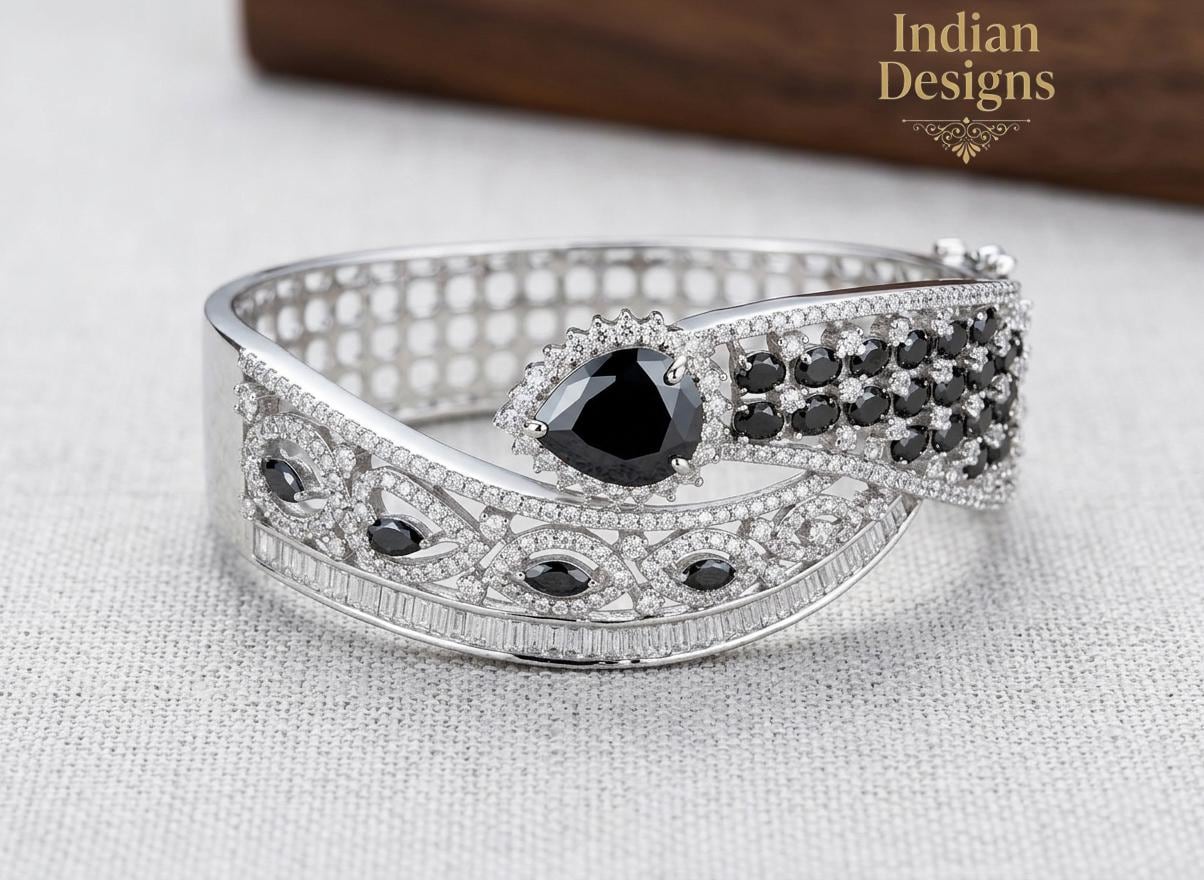 Silver Tone Ruby & Emerald CZ Bracelet for Women| Statement Kada Bangle| Bridal Party Jewelry| Open Cuff Bracelet 2.6/2.8 size| Gift for her