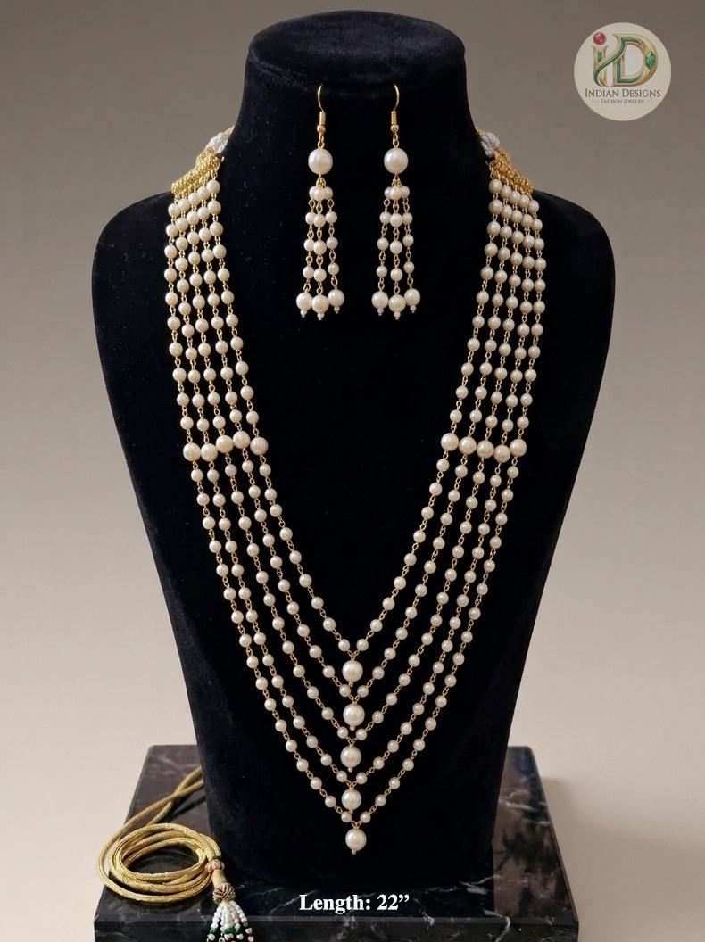 Baroque Pearl Long Necklace Set| Layered Pearl Mala| Indian Pearl Jewelry| Elegant Wedding Necklace| South Indian Jewelry| Gift for her