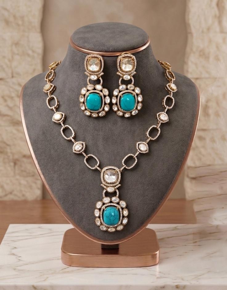 Victorian Opulence Necklace Set| Antique necklace| Statement Necklace| Turquoise Bridal Jewelry| Vintage Gold Tone Choker| Gift for her