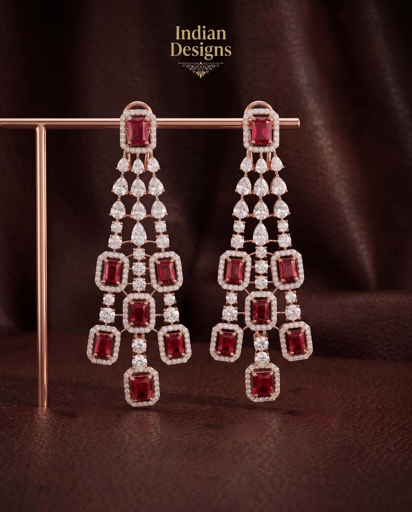 Bridal Chandelier Earrings| Emerald Cut Crystal Dangle Earrings| Statement Indian Wedding Jewelry| Ruby Blue Sapphire Pink Drop Earrings