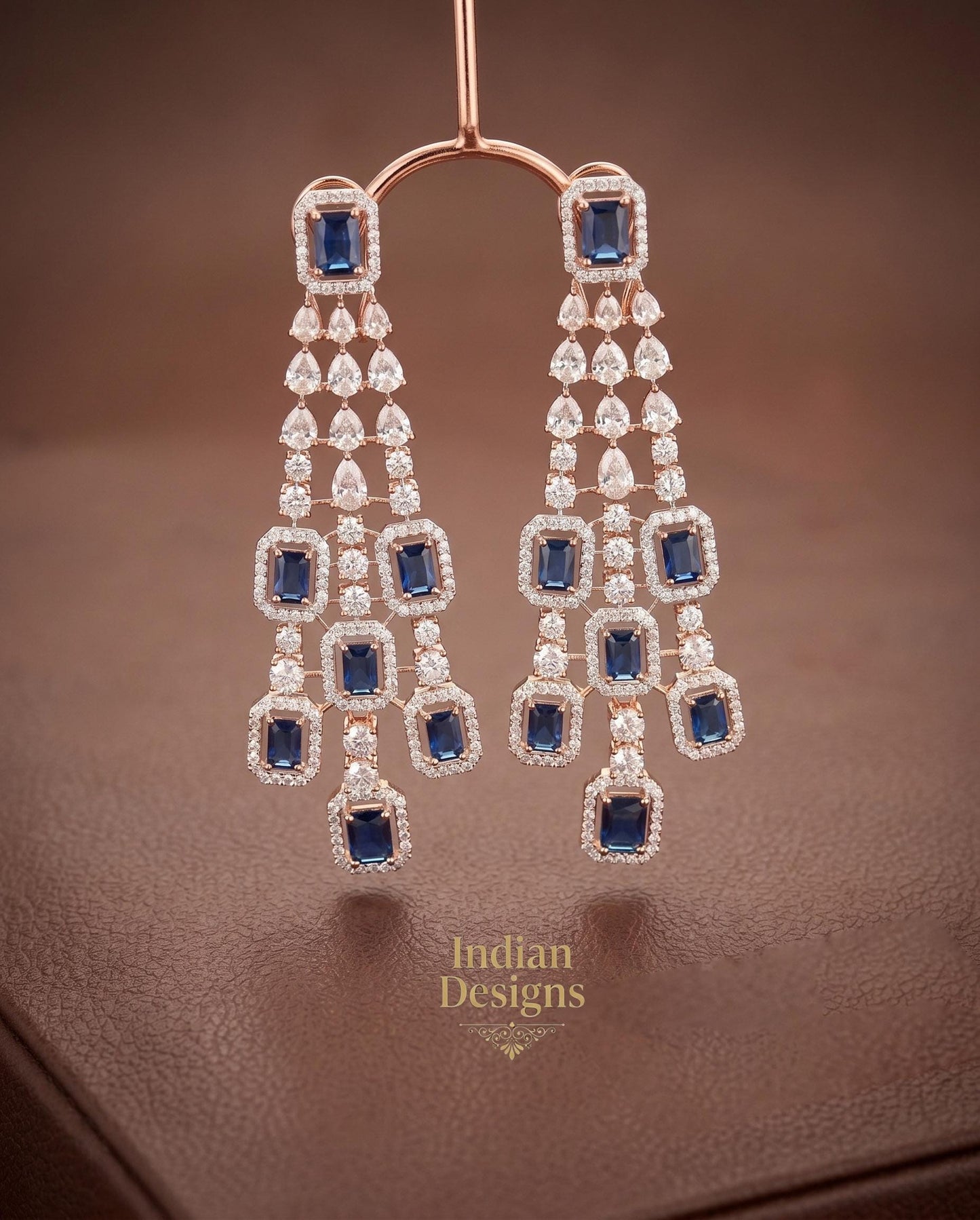 Bridal Chandelier Earrings| Emerald Cut Crystal Dangle Earrings| Statement Indian Wedding Jewelry| Ruby Blue Sapphire Pink Drop Earrings