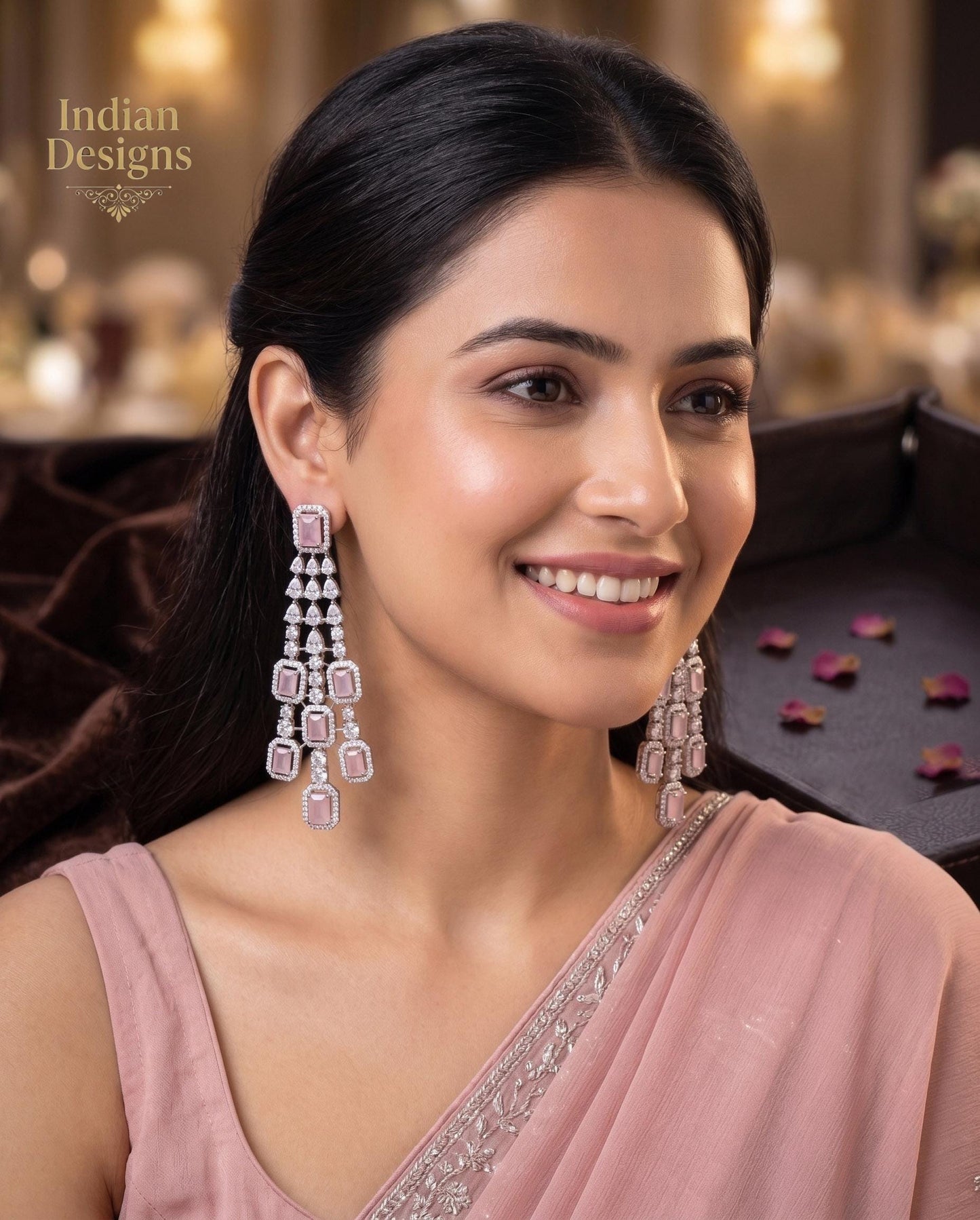 Bridal Chandelier Earrings| Emerald Cut Crystal Dangle Earrings| Statement Indian Wedding Jewelry| Ruby Blue Sapphire Pink Drop Earrings