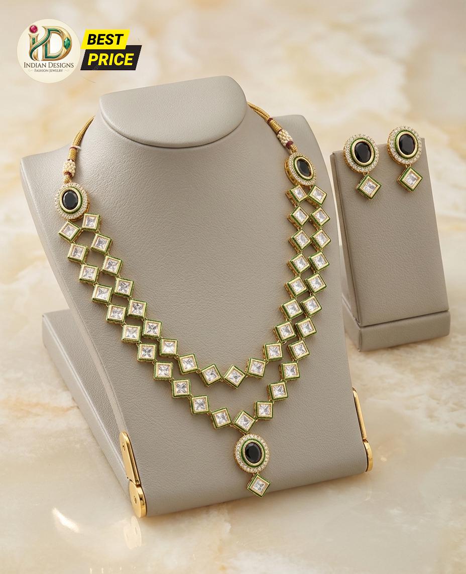 Indian Bridal Jewelry Set| Gold Plated Kundan Necklace and Earrings| Green Meenakari Choker| Traditional Wedding Jewelry| Gift for Her