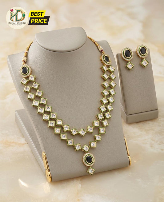 Indian Bridal Jewelry Set| Gold Plated Kundan Necklace and Earrings| Green Meenakari Choker| Traditional Wedding Jewelry| Gift for Her