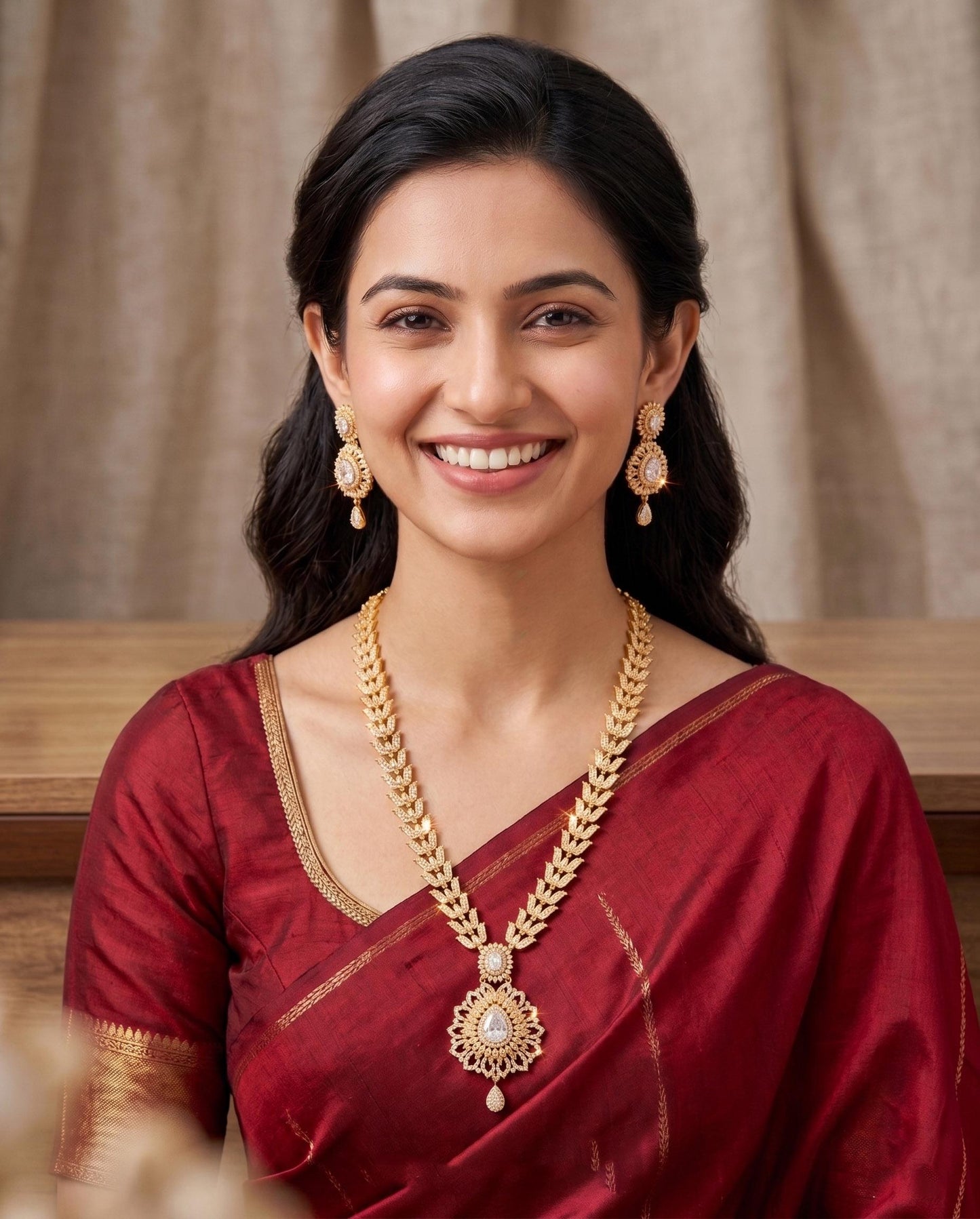 Indian AD Bridal long clear stone Jewelry set, crystal jewelry set, wedding necklace set, traditional bridal choker necklace set