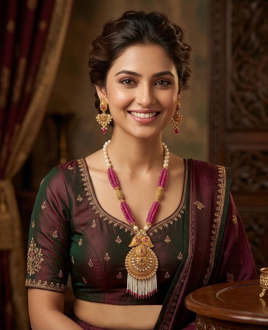 Traditional Gold Plated Pendant Necklace and Earrings| Ruby Pink Bead and Pearl Mala| Bollywood Wedding Jewelry| Statement Necklace Set