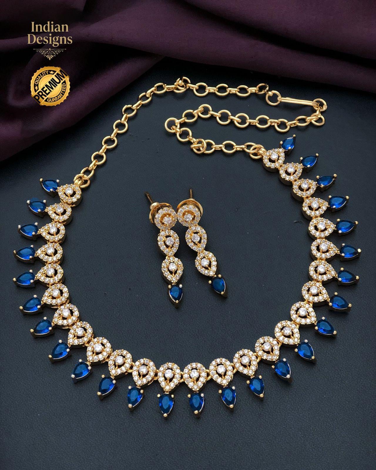 Gold plated Indian Choker and Earrings Set| CZ American Diamond Neckpiece| Minimalist Necklace with Matching Earrings| Traditional Choker