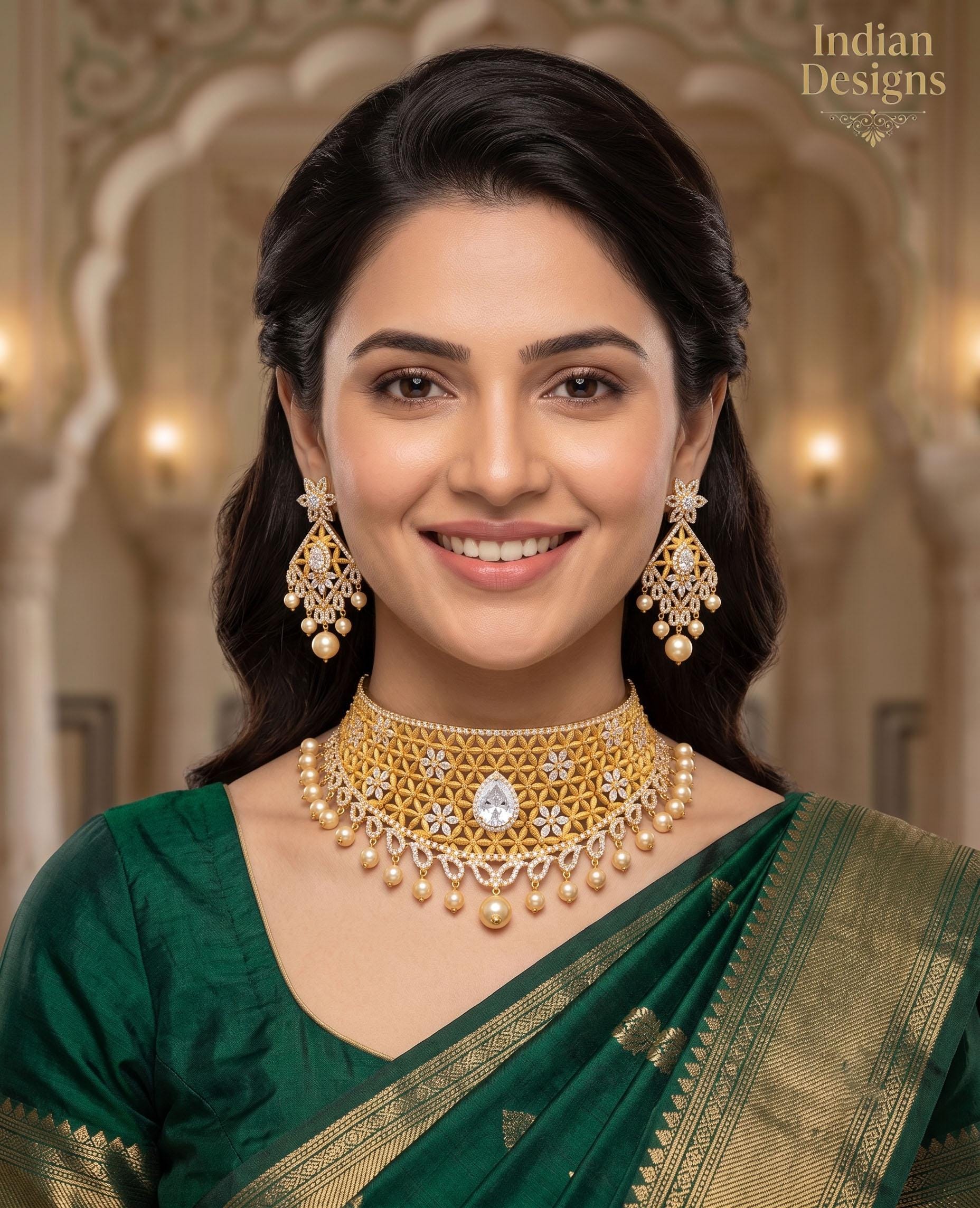 Traditional Gold Plated Choker Set Matte Finish| Statement Necklace and Earrings| Ethnic Indian Wedding Jewelry| Bridal choker| Gift for Her