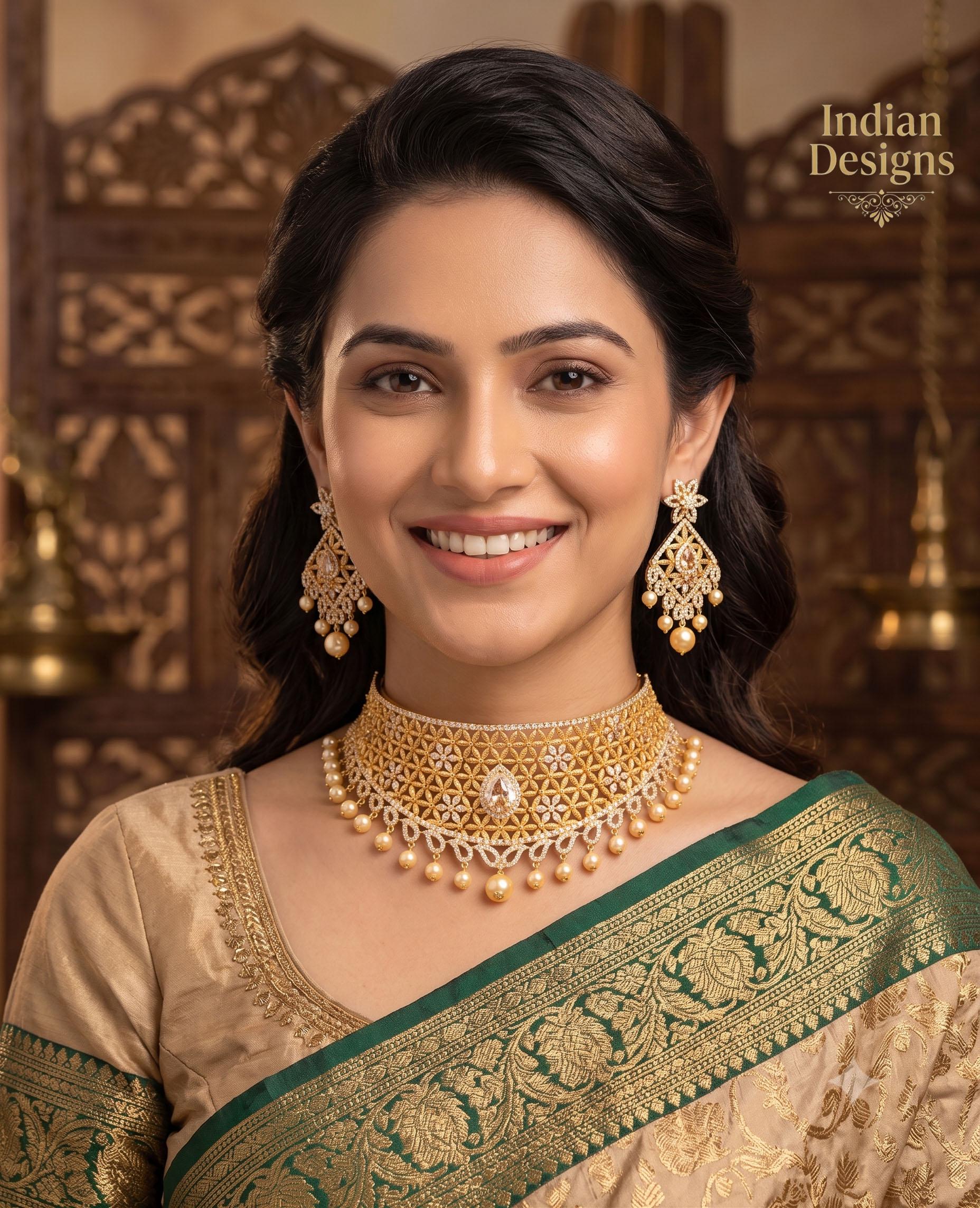Traditional Gold Plated Choker Set Matte Finish| Statement Necklace and Earrings| Ethnic Indian Wedding Jewelry| Bridal choker| Gift for Her