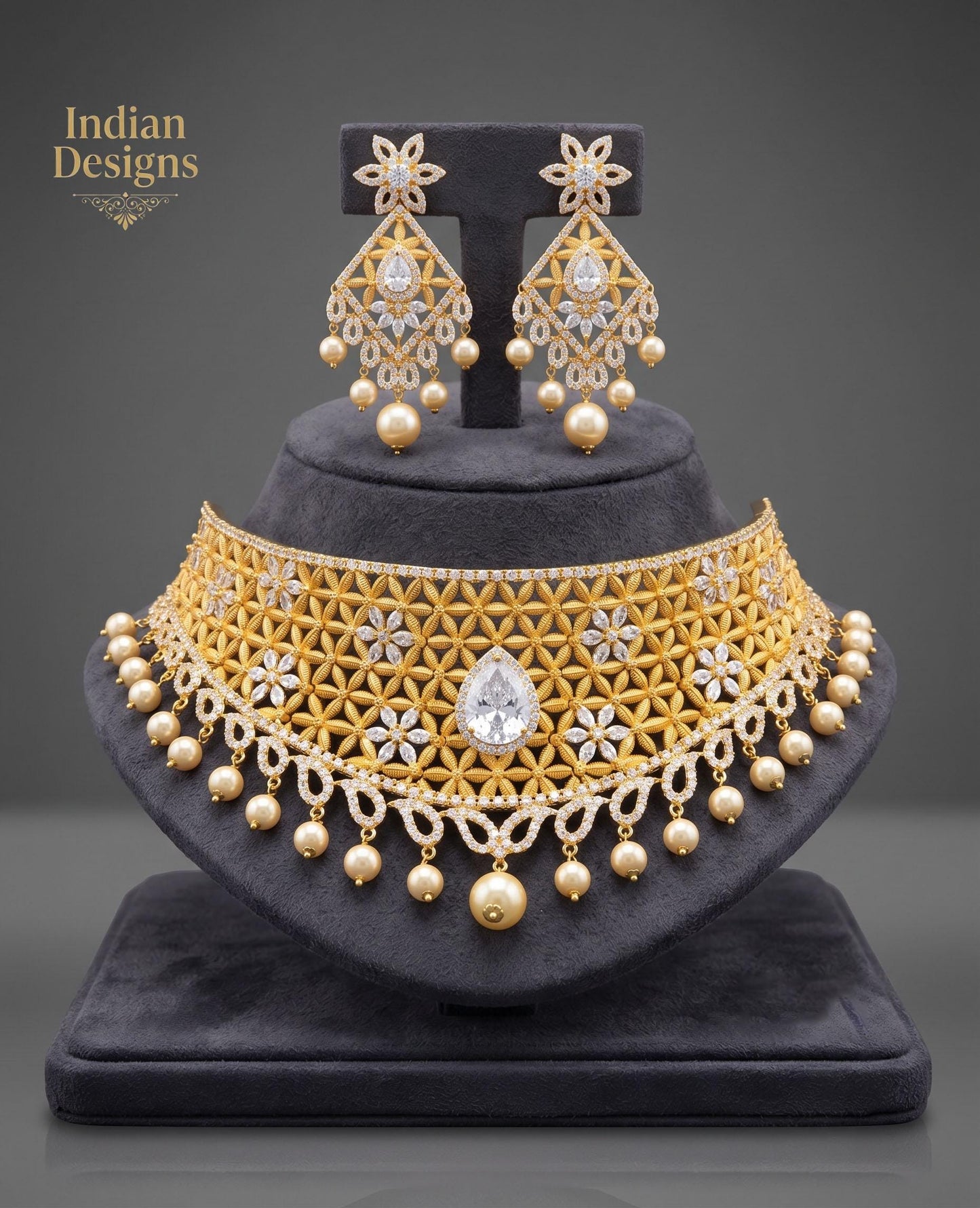 Traditional Gold Plated Choker Set Matte Finish| Statement Necklace and Earrings| Ethnic Indian Wedding Jewelry| Bridal choker| Gift for Her
