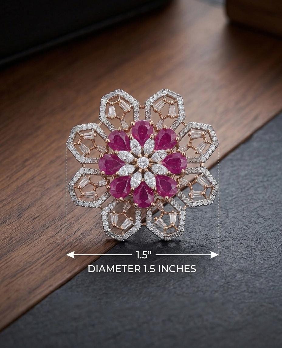 Rose Gold Ruby Pink Floral Statement Stud Earrings| CZ Diamond Flower Earrings| Bridal Wedding Earrings| statement studs| Party Jewelry Gift