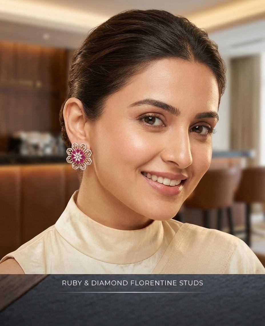 Rose Gold Ruby Pink Floral Statement Stud Earrings| CZ Diamond Flower Earrings| Bridal Wedding Earrings| statement studs| Party Jewelry Gift