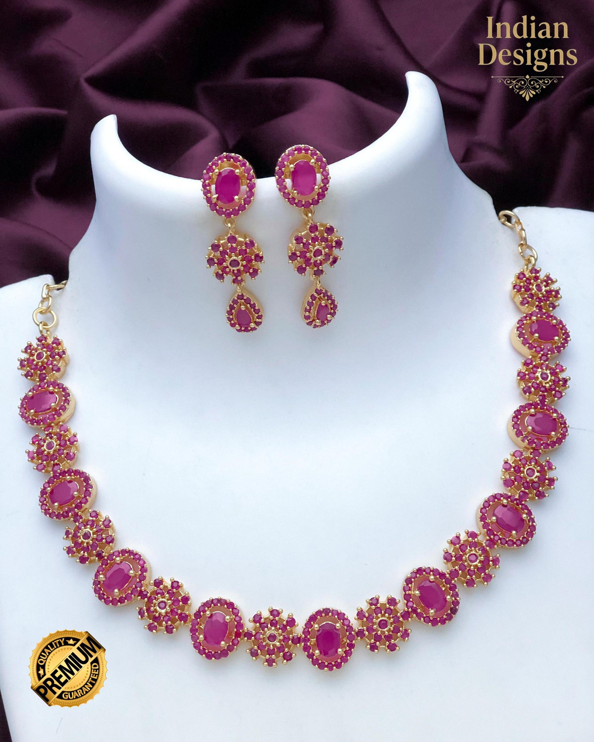 Gold Plated AD stone Necklace and Earring Set| American Diamond choker set| Oval Stone Jewelry Set| Minimalist Statement Set| Gift of her