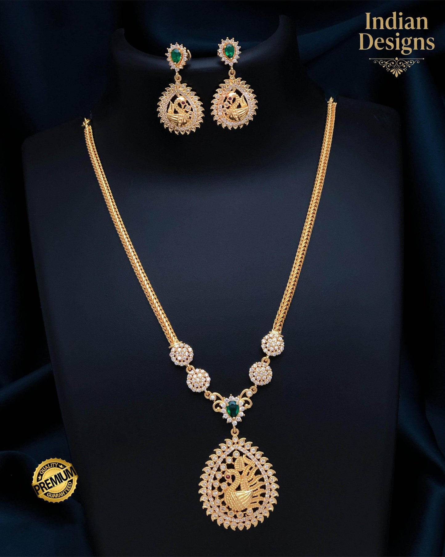 Matte Gold Peacock Necklace with Matching Earrings| Traditional South Indian Set| Ethnic Jewelry for Women| Indian Designs Statement Set