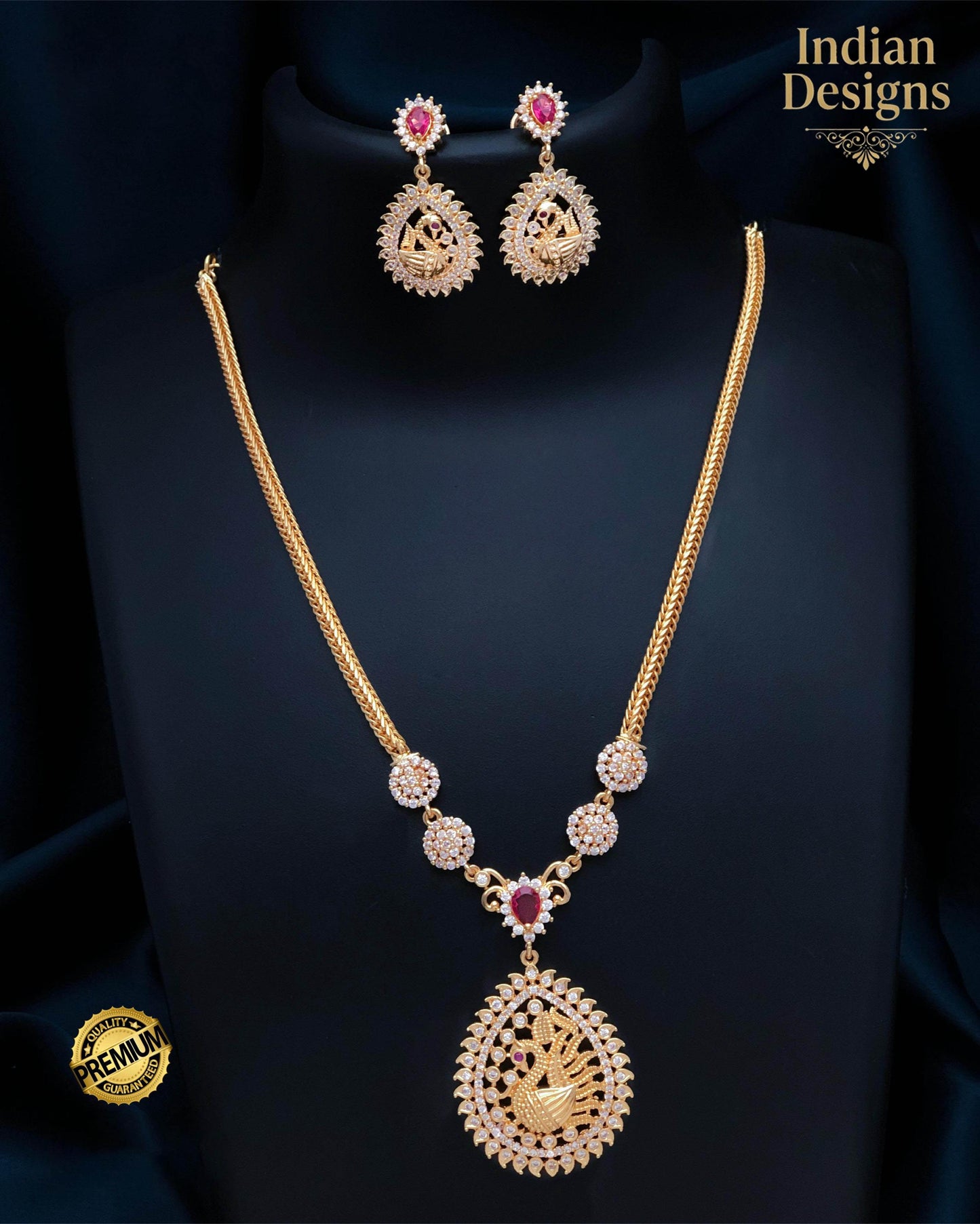 Matte Gold Peacock Necklace with Matching Earrings| Traditional South Indian Set| Ethnic Jewelry for Women| Indian Designs Statement Set