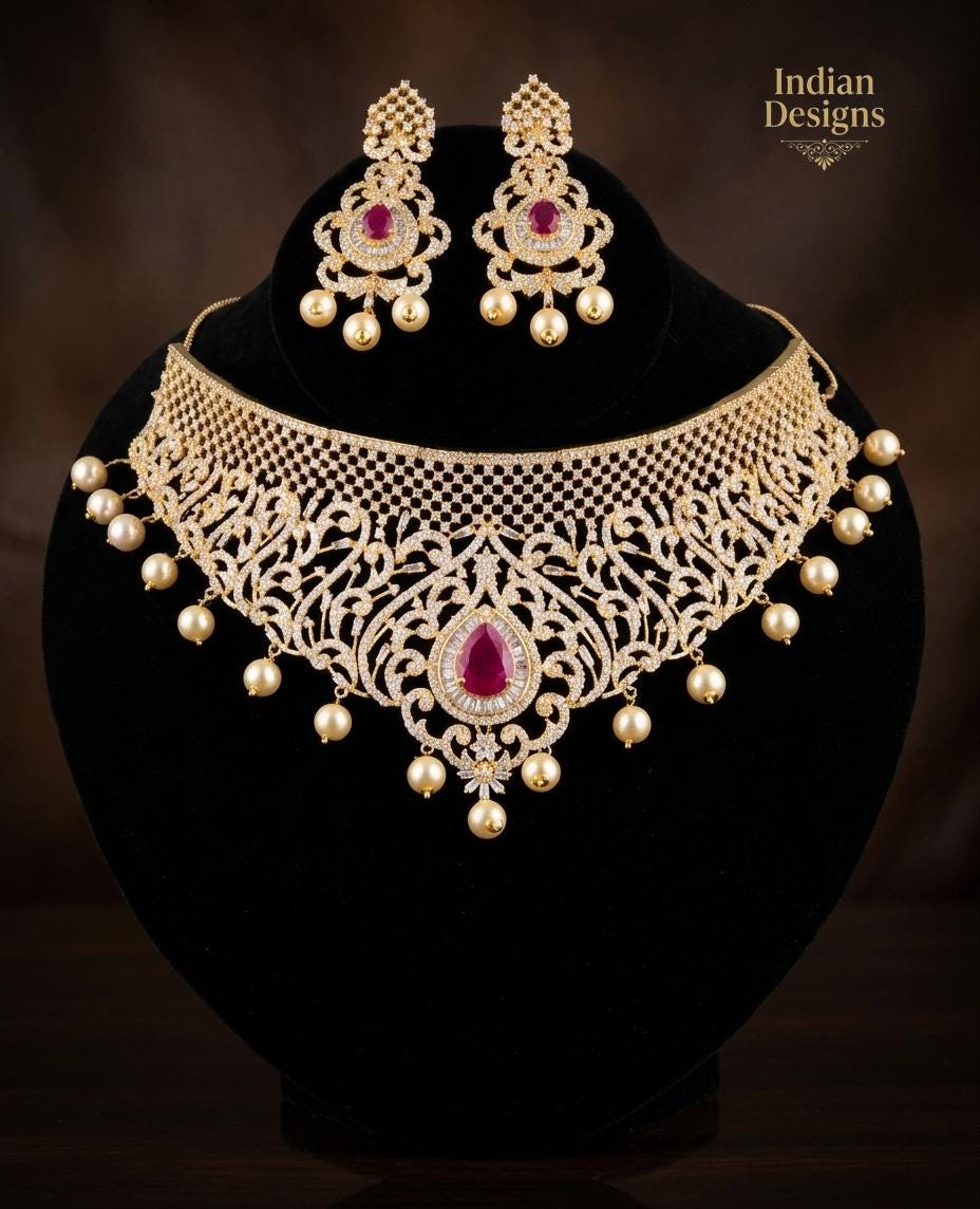 Traditional Gold Plated Choker Set| Statement Necklace and Jhumka Earrings| Ethnic Indian Wedding Jewelry| Bridal choker| Gift for Her,
