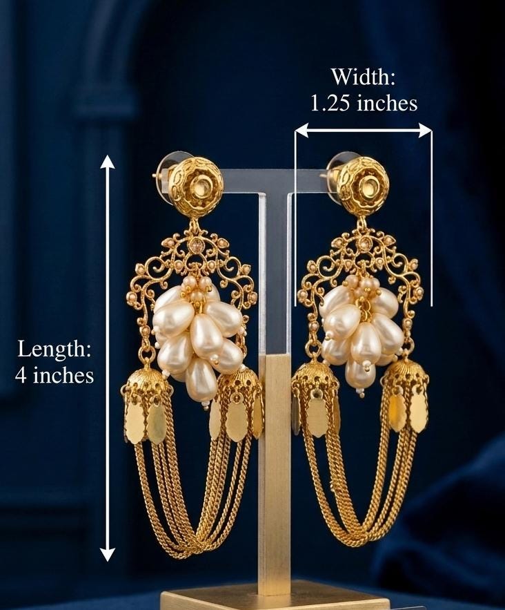 Gold plated Pearl Cluster Dangle Earrings| Traditional Mughal Inspired Statement Jewelry