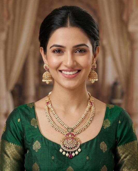 Gold plated Crystal Statement Necklace and Jhumka Earring Set| Multi-Gemstone Layered Collar Necklace| Party wear jewelry| Gift for her