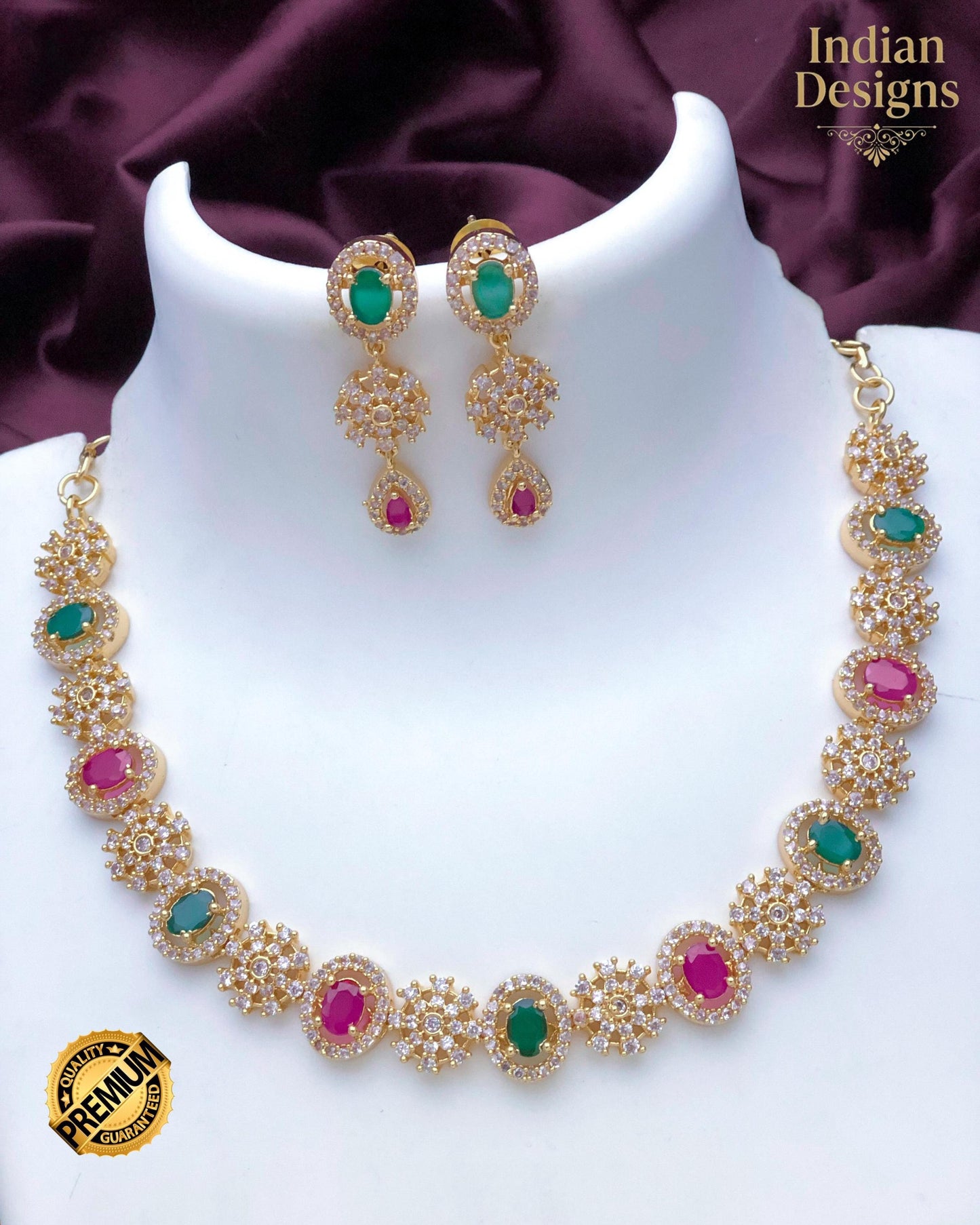 Gold Plated AD stone Necklace and Earring Set| American Diamond choker set| Oval Stone Jewelry Set| Minimalist Statement Set| Gift of her