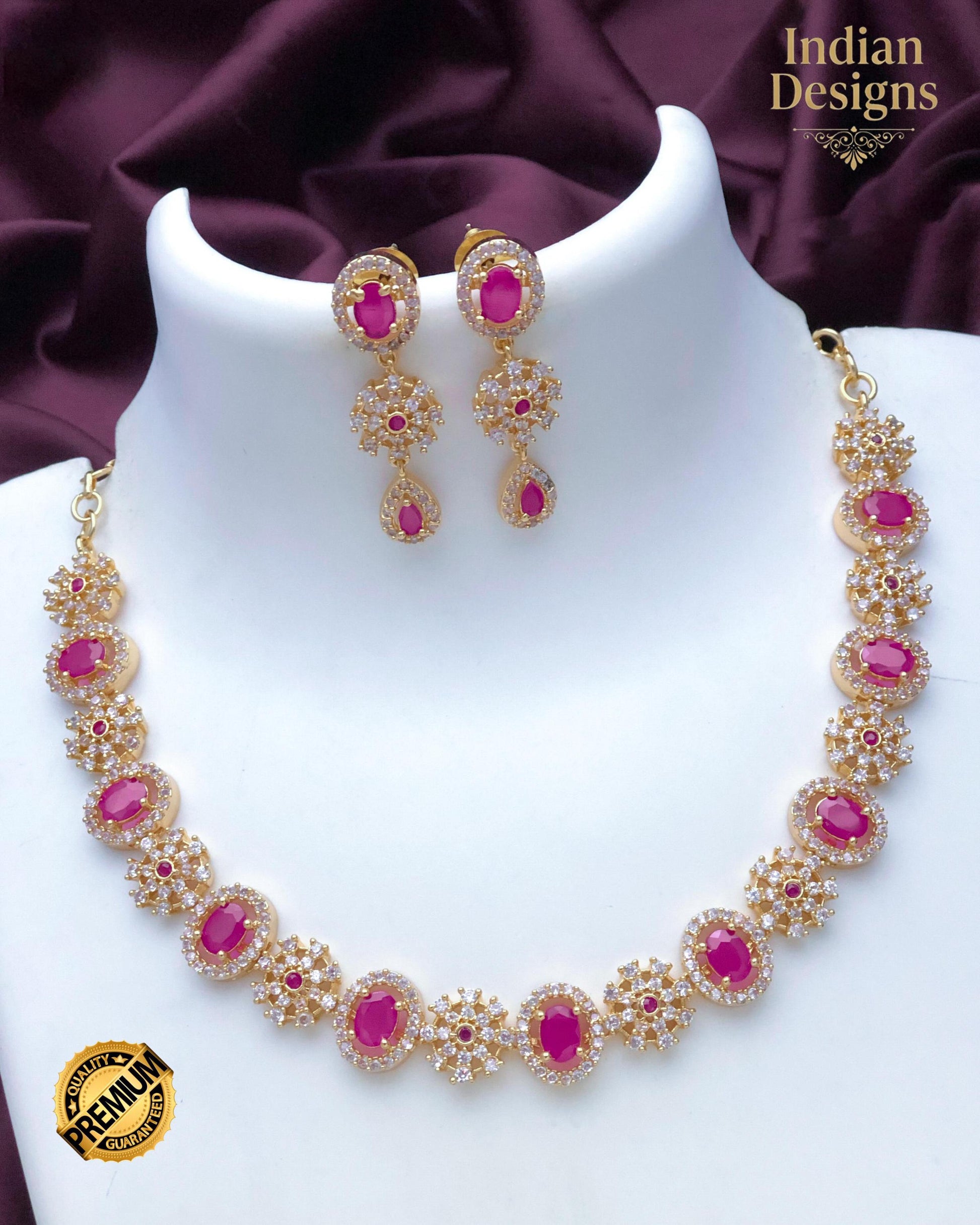 Gold Plated AD stone Necklace and Earring Set| American Diamond choker set| Oval Stone Jewelry Set| Minimalist Statement Set| Gift of her